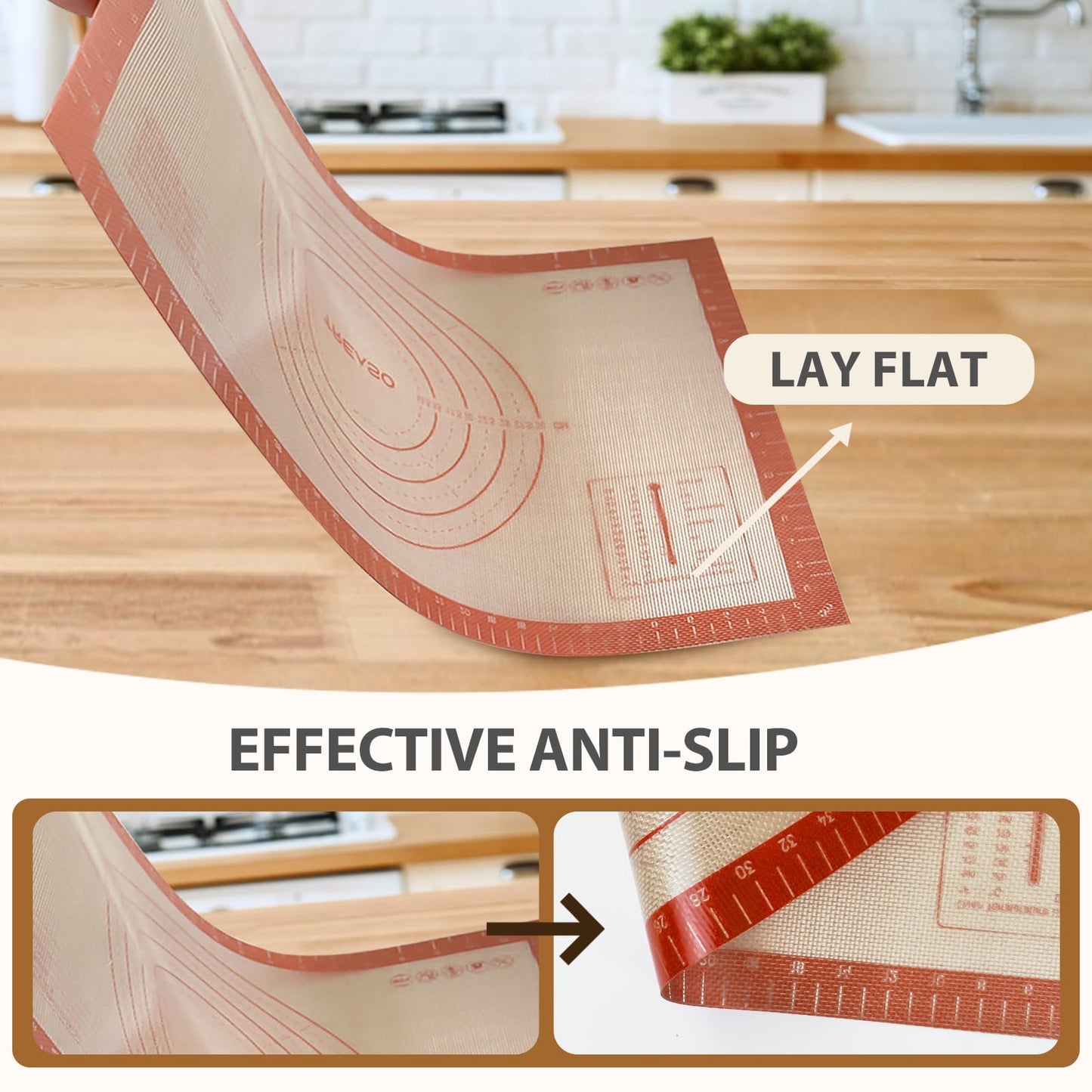Silicone Baking Mat, 24" x 16" Baking Mat, Pastry Rolling Sourdough Baking Mat Supplies for Making Pizza, Pie, Cookies, Bread
