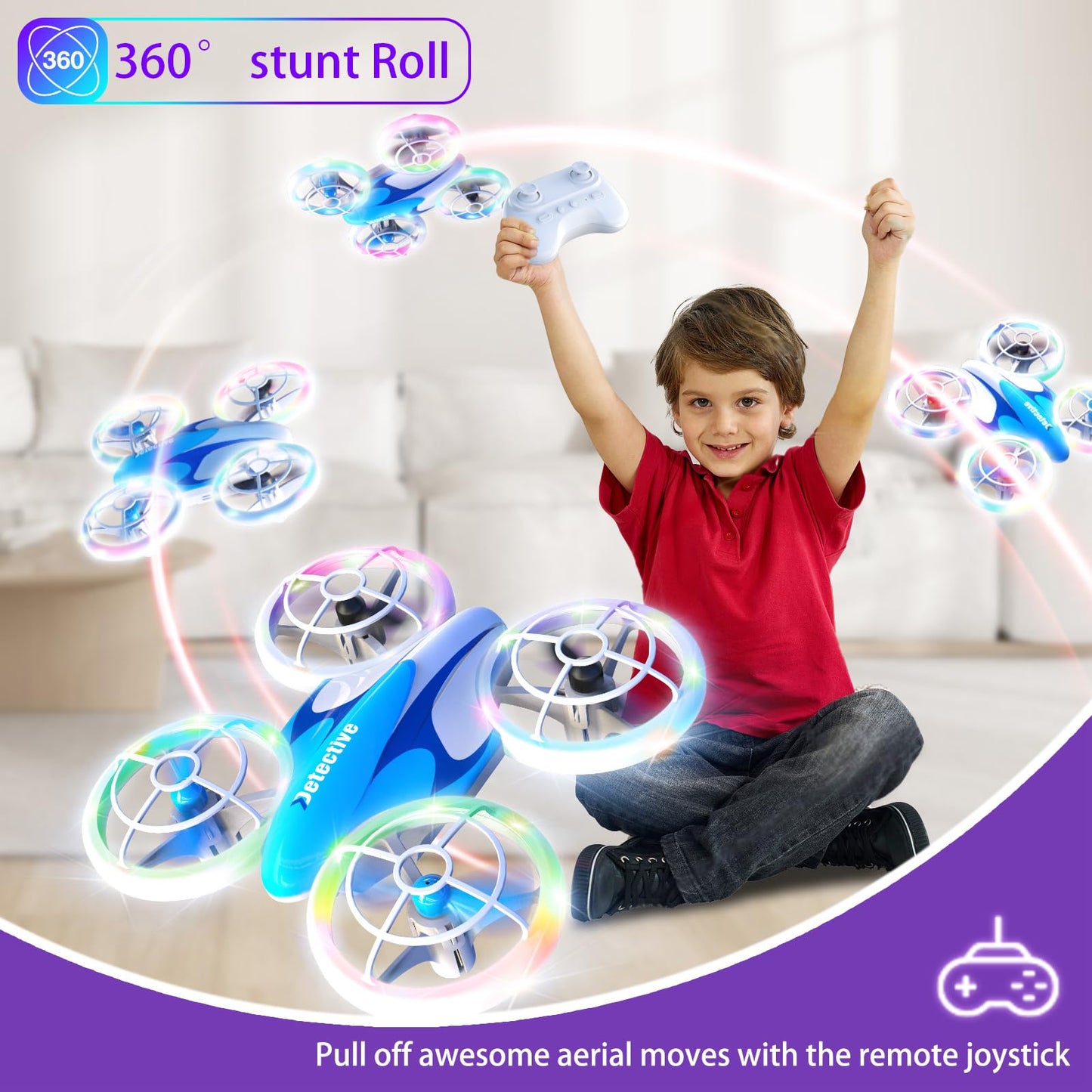 Mini Drone for Kids and Beginners - RC Mini Quadcopter with 360° Flip, Headless Mode, One-Key Ascend/Descend, Colorful LED Lights, Small Indoor Helicopter, Gift for 6+ Boys and Girls, 2 Batteries