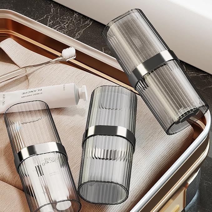 Travel Toothbrush Cup Case, Toothbrush Travel Container Portable Travel Toothbrush Holder Toothpaste Storage for School Camping Business Trip Bathroom (White,Grey)