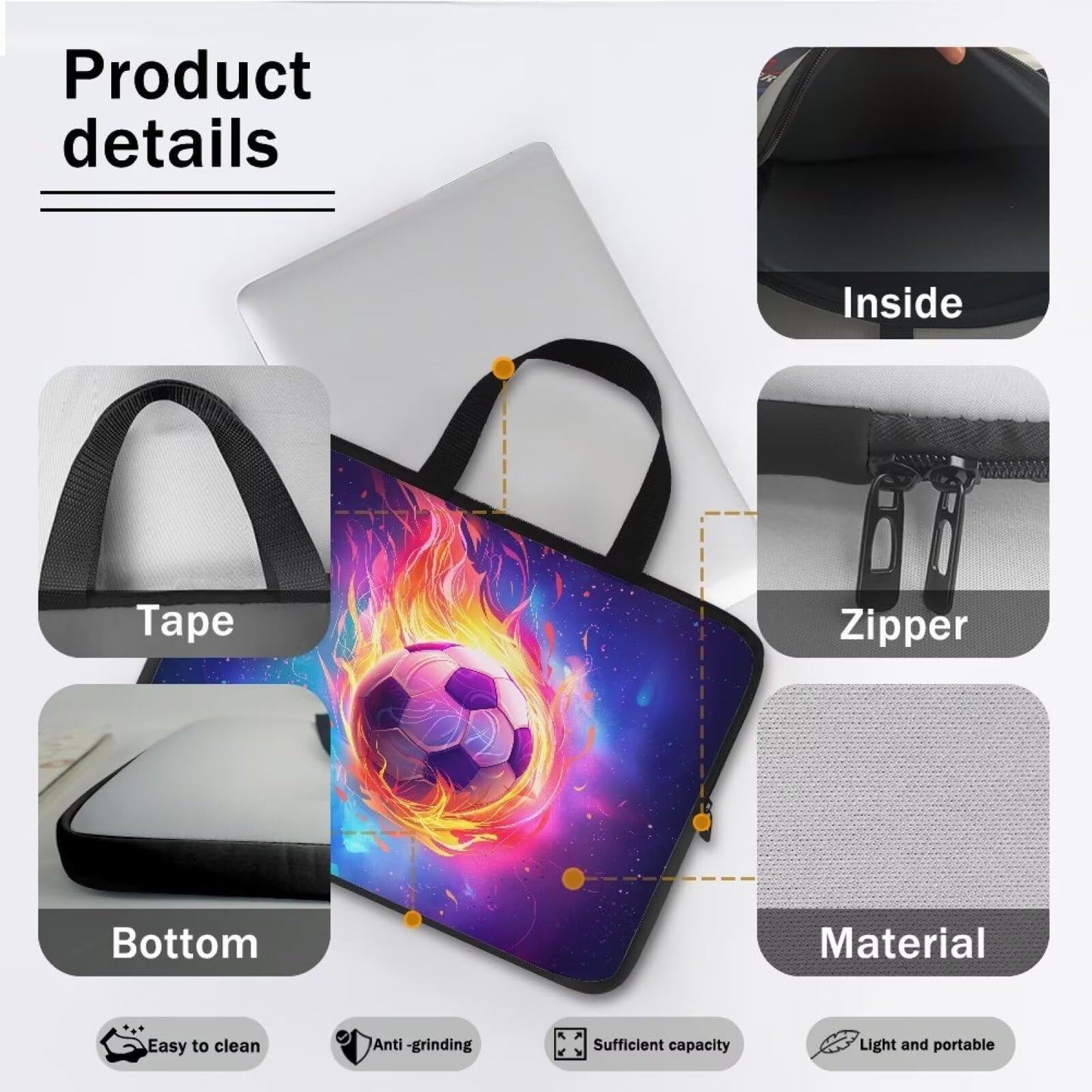 Garronmavis Fire Soccer Ball Laptop Sleeve Case for Women Men 15 Inch Laptop Protector with Multiple Uses Lightweight Computer Sleeve Tablet Bag Laptop Carrying Case Gifts for Boys, Galaxy Space