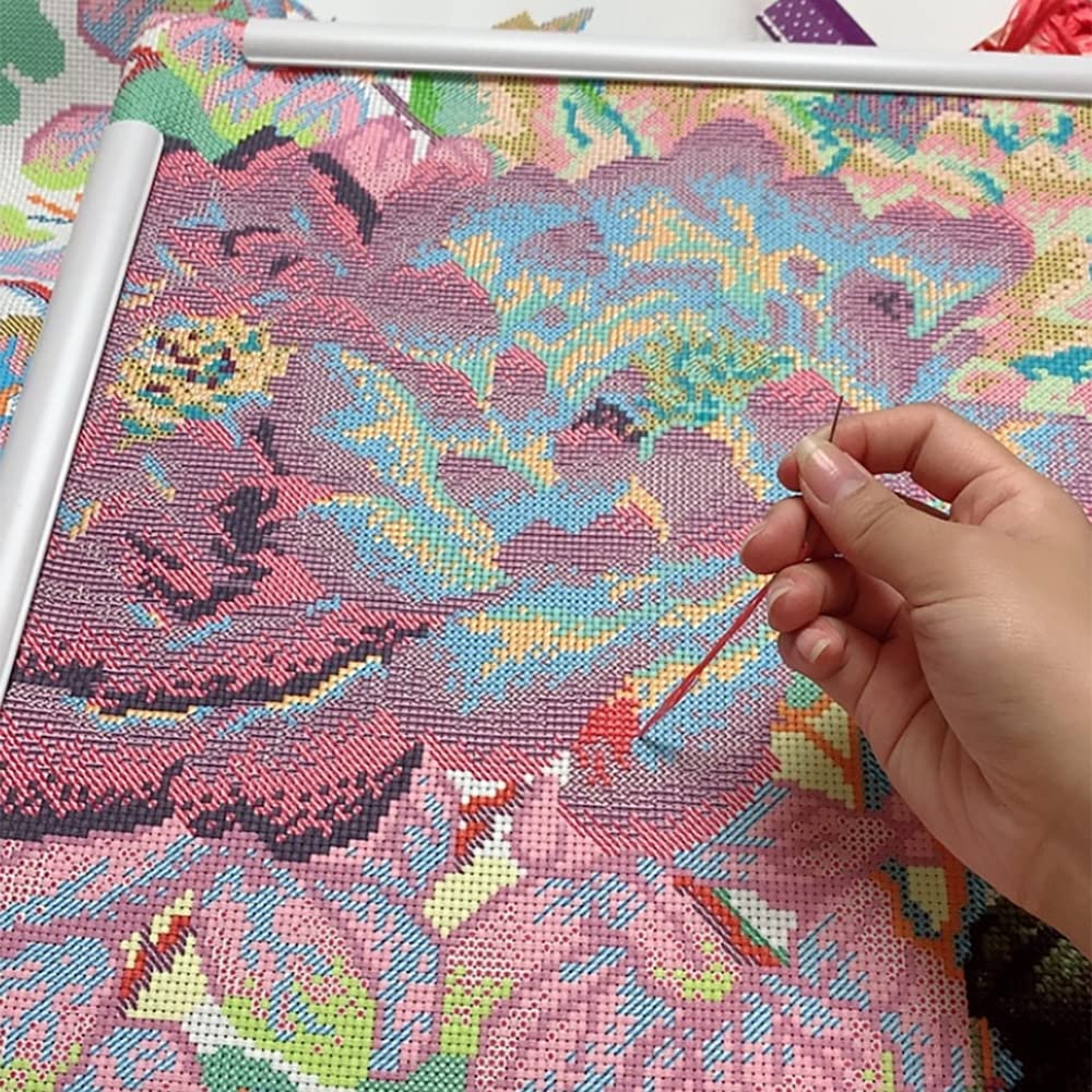 Square Embroidery Hoop 17 inch Cross Stitch Frame Large Embroidery Hoop Plastic Embroidery Frame Clip Quilting Frames for Hand Quilting, Cross Stitching , Needlepoint, Silk-Painting, Sewing