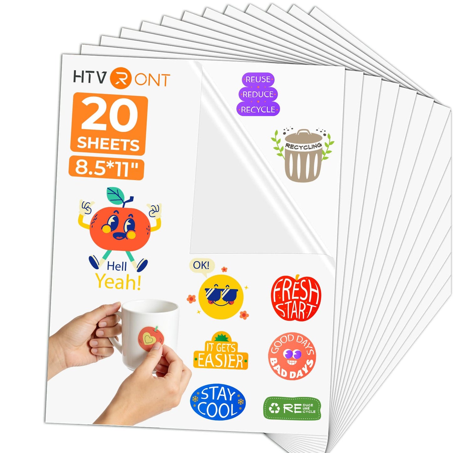 HTVRONT Sublimation Sticker Paper - 20 Pcs Glossy Transparent Waterproof Sublimation Stickers