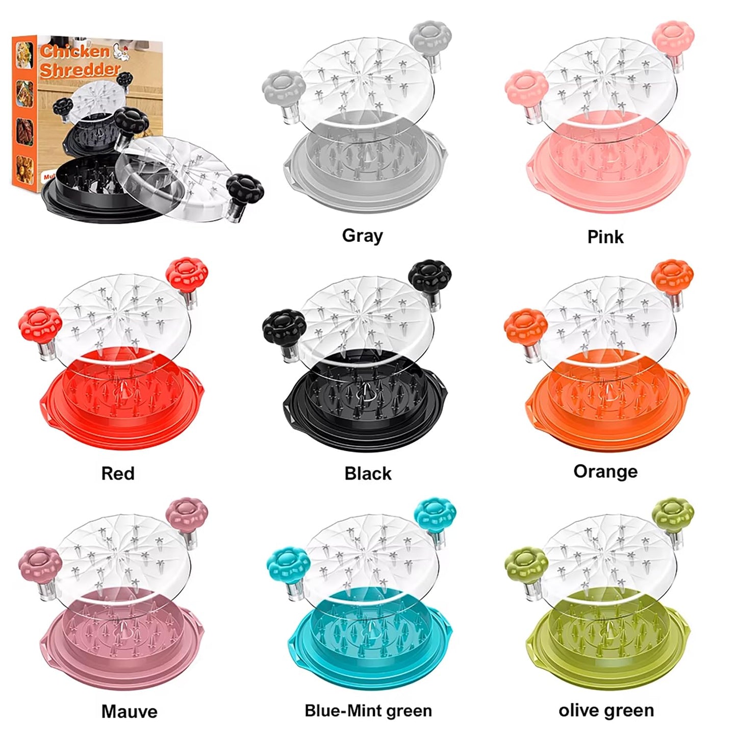 Meat Breaker Upper & Chicken Shredder Tool – Manual Meat Separator with Twist-Lid Action, Visible Top, Non-Slip Base – Shredded Chicken Tool, Meat Chopper, Mix and Chop Kitchen Utensil (Black)
