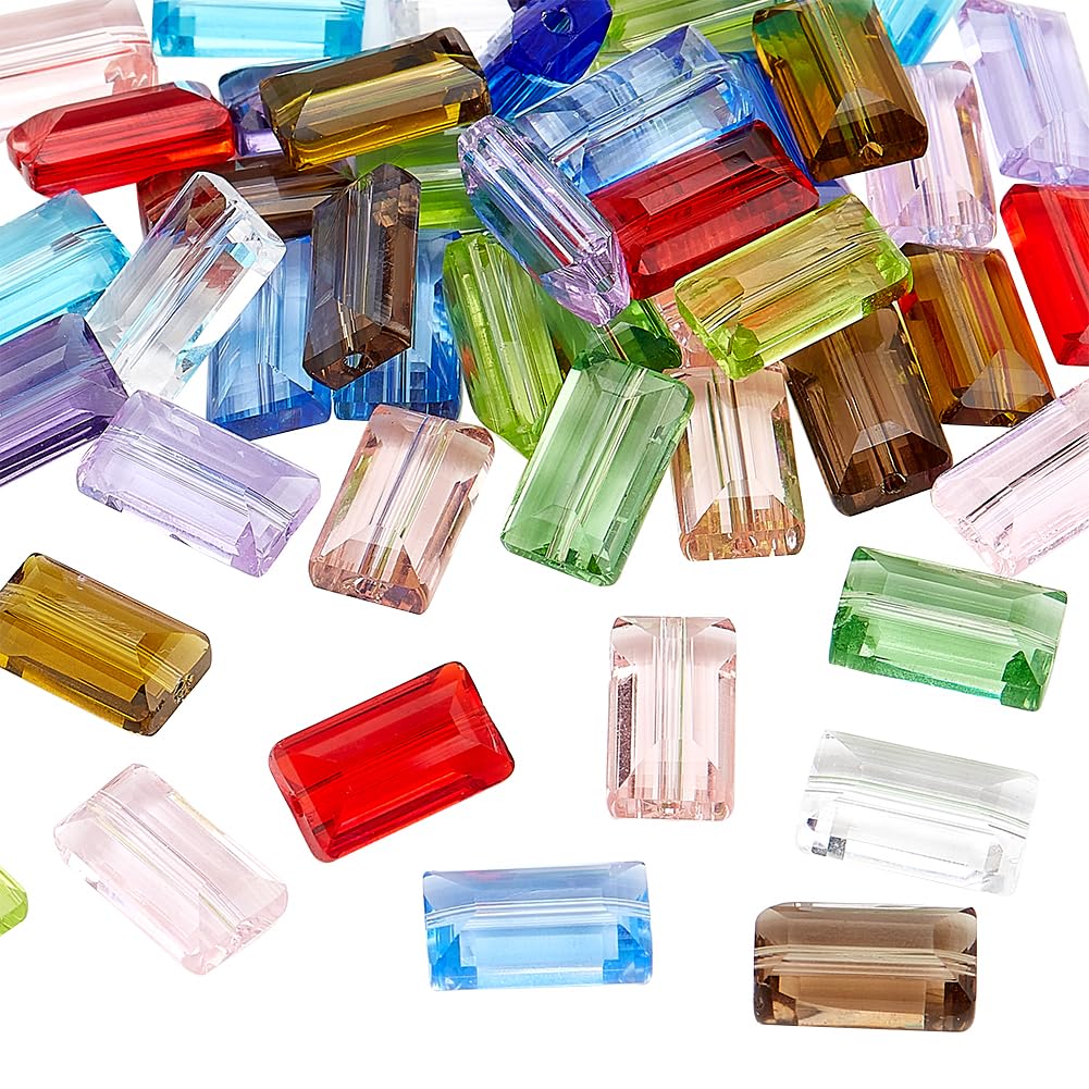 PH PandaHall 52pcs 13 Colors Faceted Glass Beads - Flat Rectangle Crystal Spacer Beads for DIY Jewelry Making, 14x8 mm