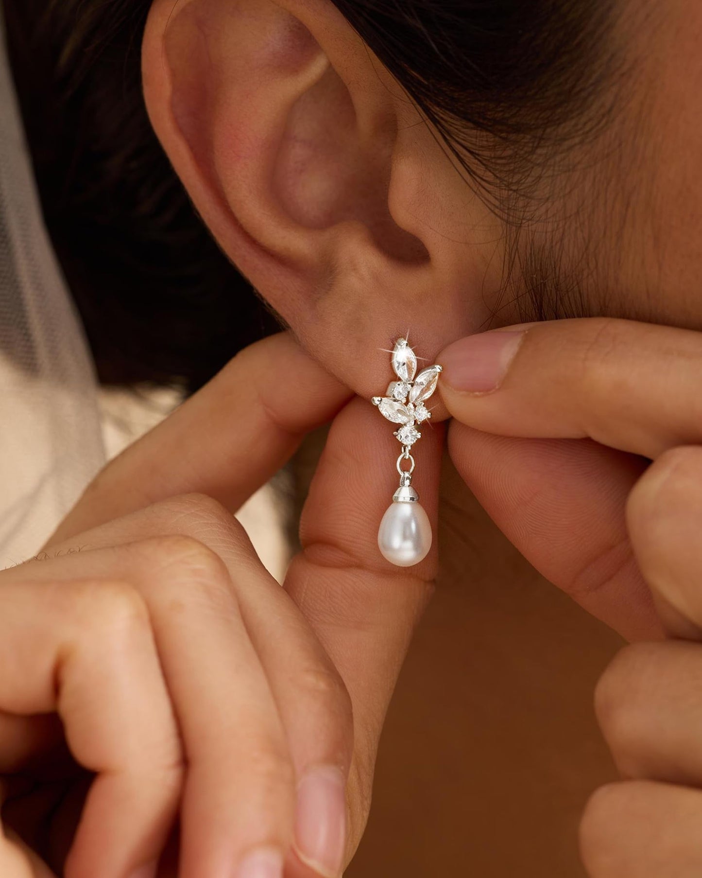 925 Sterling Silver Pearl Dangle Earrings for Women Trendy Brides Drop Dangle Cubic Zirconia Elegant Prom Bridal Bridesmaids Wedding Anniversary Dangling Jewelry
