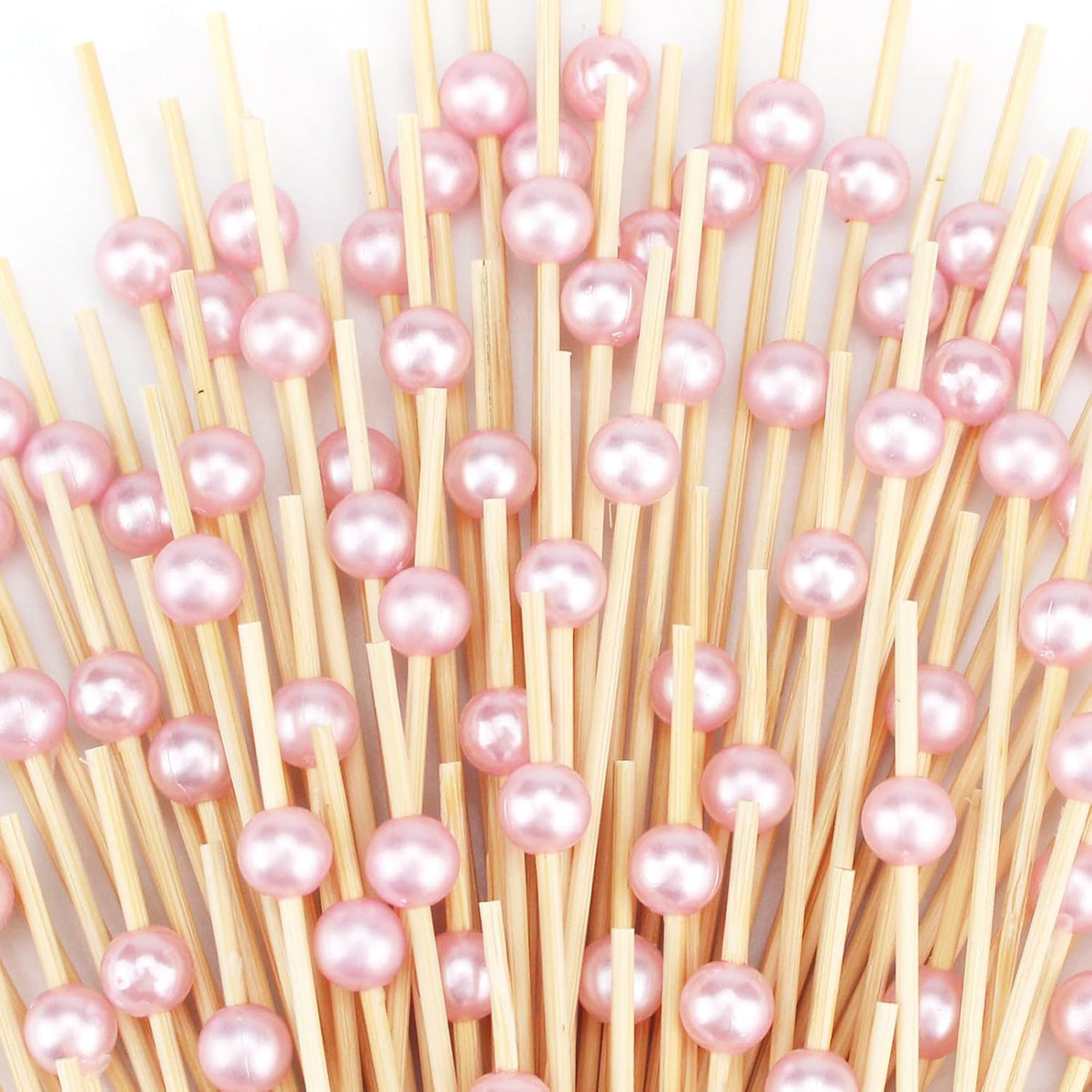 500 Pcs Pink Cocktail Toothpicks for Appetizers, Natural Bamboo Coctail Skewers Sticks, Pearl Decorative Cocktail Tooth Picks for Drinks, Fruit, Charcuterie, Wedding Food Party Fancy 4.7 Inch Long