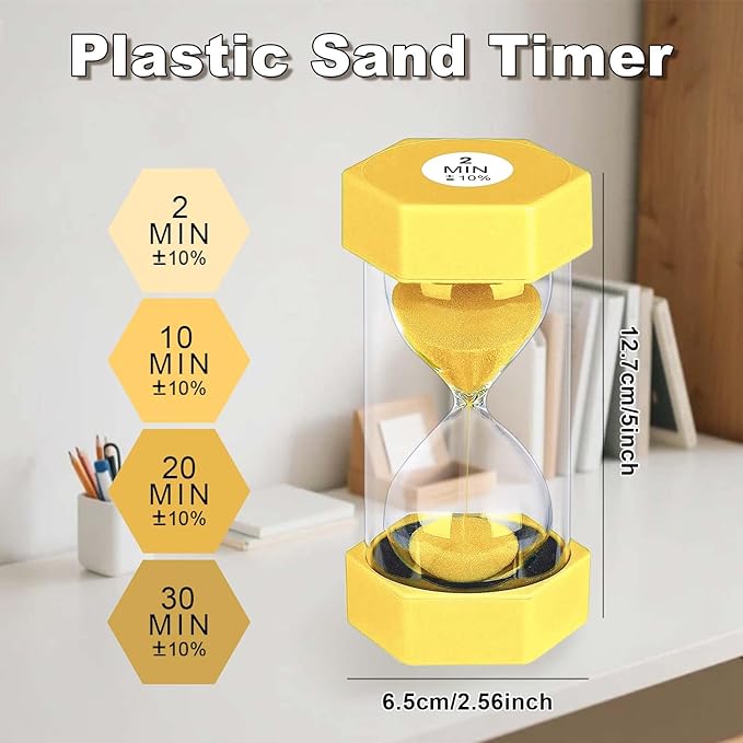 30 Minute Hourglass Sand Timer, Unbreakable Hexagon Sand Clock 30 Min, Reloj De Arena 30 Minutos,Plastic Yellow Hour Glass Sandglass for Classroom Games(Yellow)