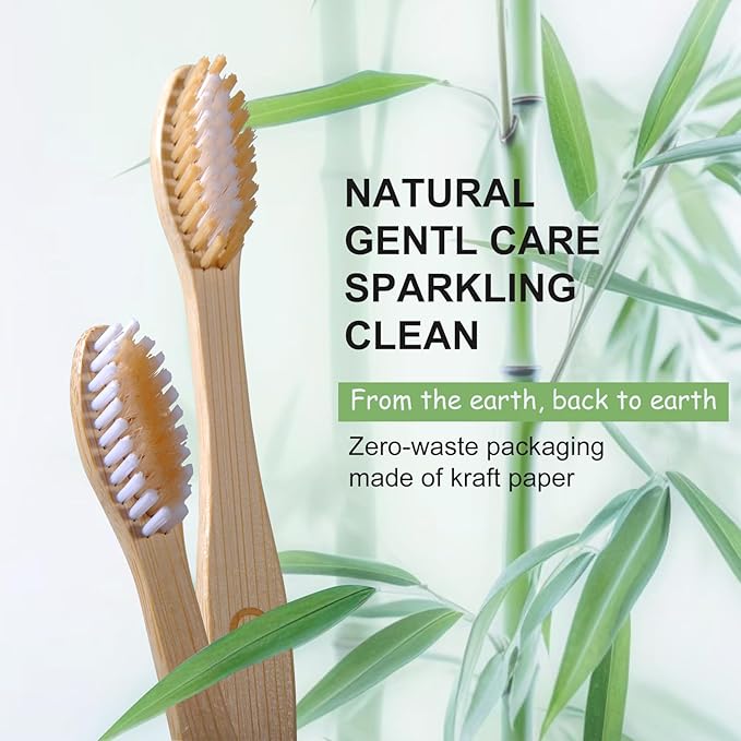 Bamboo Toothbrushes 10 Count - BPA Free Medium Bristles, Compostable Natural Wooden Toothbrushes, Without Plastic, Eco-Conscious Packaging for Adults (White and Blue, Moderate Length)