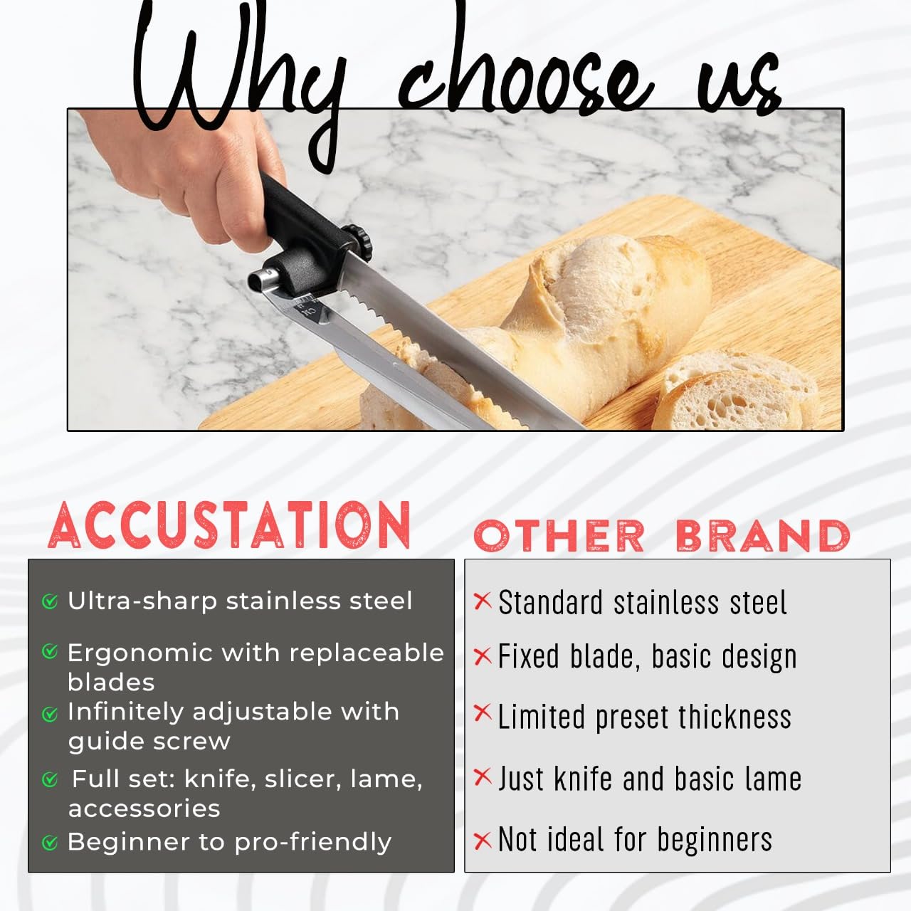 accuStation Bread Slicer for Homemade Bread, Sourdough Baking Supplies, Cake Knife, Sour Dough tools, Lame, Scoring Tool, Serrated Knives, Accessories for Sourdough Rounds, Adjustable Slicing Guide.