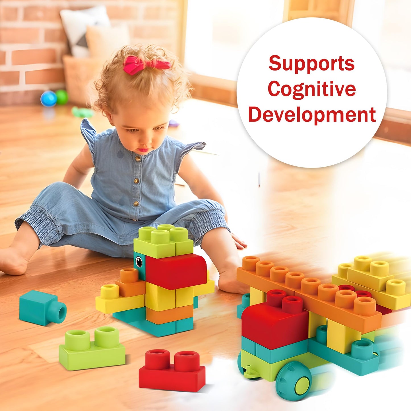Soft Building Blocks Bundle - STEM Montessori Preschool Stacking Sensory Toys: 42-Piece Rubber Construction Blocks Bag with Storage + Silicone Rainbow Stacker & Nesting Blocks (7 PCS), Colorful Creati