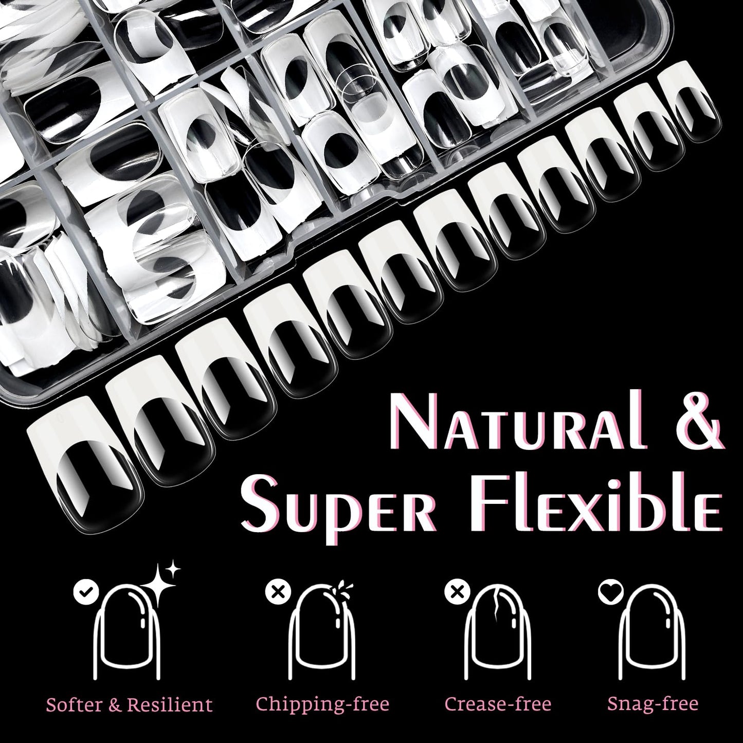 Bellelfin White French Tip Press on nails Short Square Fake Nails, 120PCS Square Nail Tips Short French Tip Nails, Clear Acrylic Press on Nail Full Cover False Nail