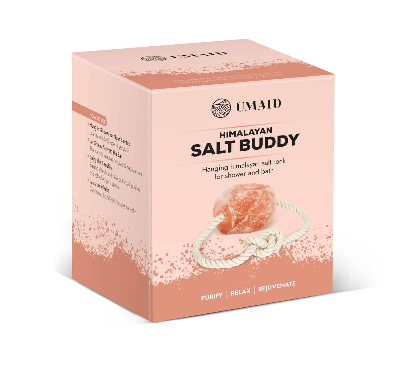 UMAID Himalayan Pink Salt Rock for Shower & Bath – Salt Buddy™ 4 lb Hanging Mineral Stone for Spa-Inspired Relaxation, Self-Care & Bath Soaks, Unique Wellness & Home Spa Gifts for Men & Women