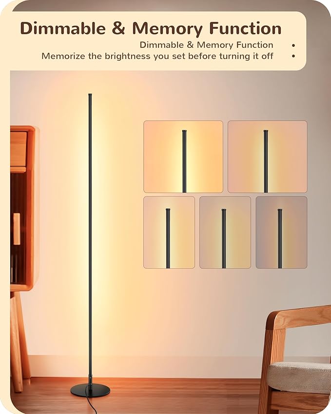EDISHINE LED Corner Lamp, Set of 2 Minimalist Dimmable Tall Light with Remote, 57.5" Floor Lamps for Living Room, Bedroom, Home Office, 7 Color Temperature 2700-6000K (Black)