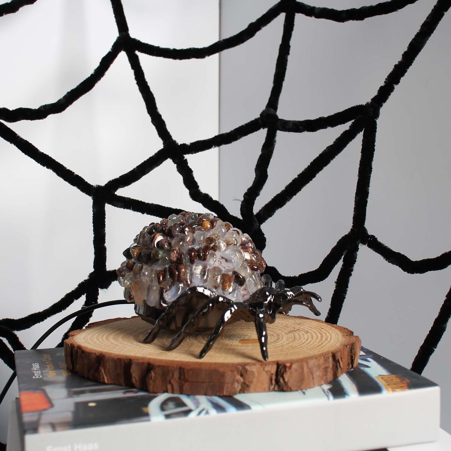 Youhot Phantom Crystal Spider Table Lamp, USB Powered Decorative Lamp with Gemstone Shell and Bronze Metal Base, Healing Stone Accent Light for Home, Office