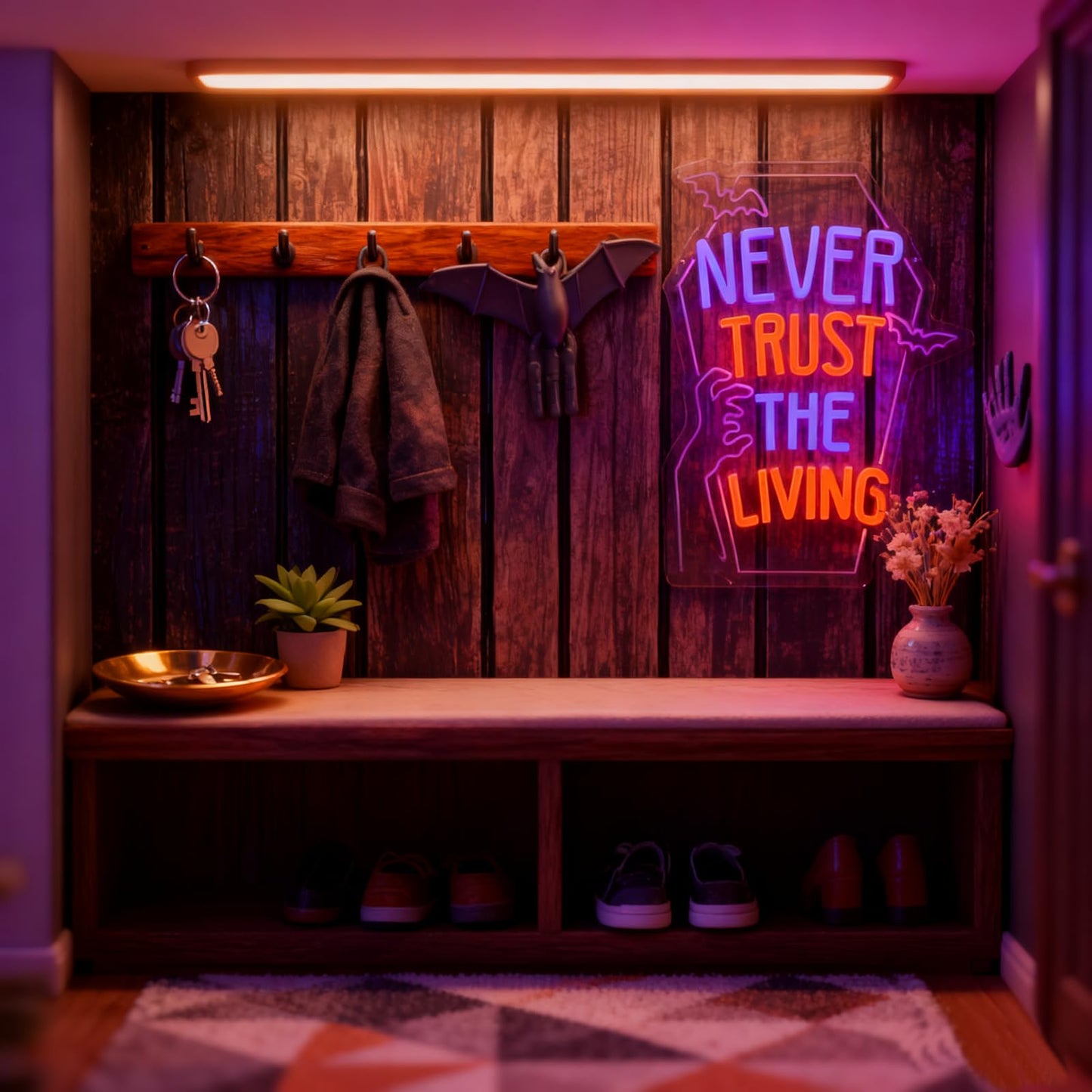 Mvorixa Gothic Never Trust The Living Neon Sign Gothic Neon Light Dimmable LED Neon Glowing Wall Art for Dark Aesthetic Bedroom, Gaming Room, Home Bar & Goth Room Decor