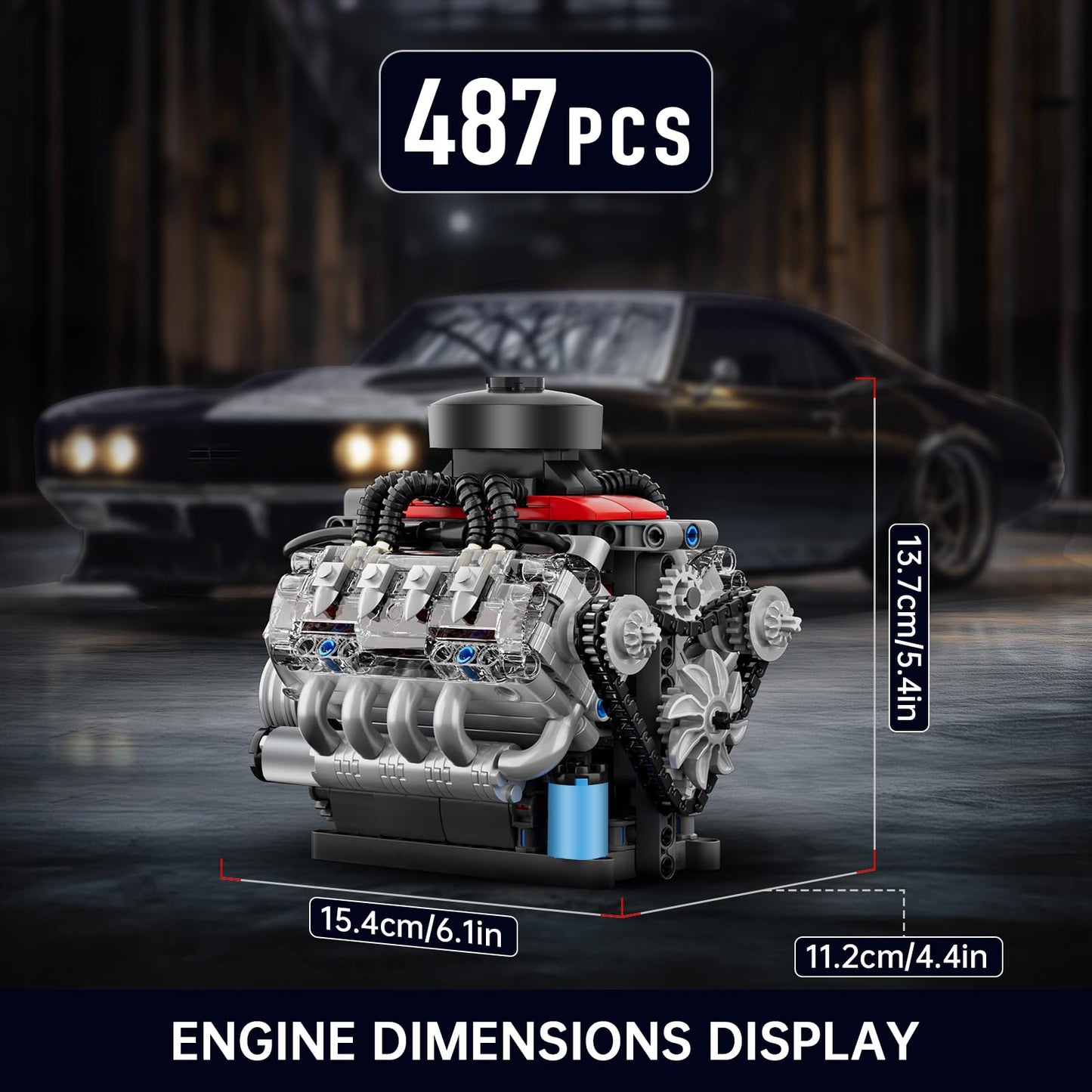 Mould King Mini V8 Engine Kits That Runs, Build Your Own Visible Car Motor, Physical Science Experiment Models for Teens, Best STEM Toy Gifts for 14+ and Adult 10171 (487 Pcs)