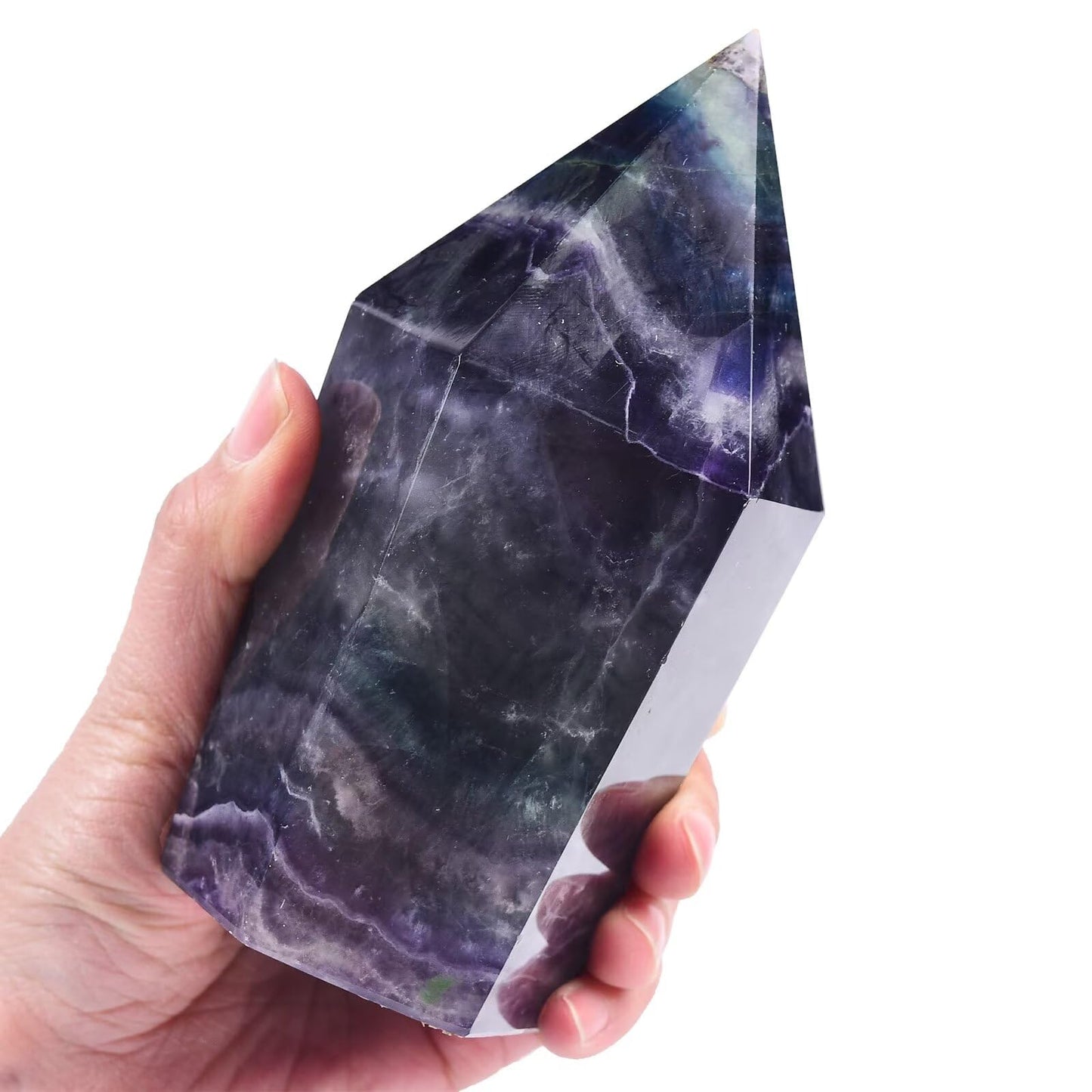 VIZYTOU Colorful Fluorite Stone Tower Obelisk Large Healing Crystal Rock Point Wand Reiki Healing Meditation Stone 1.1-1.7 LBS