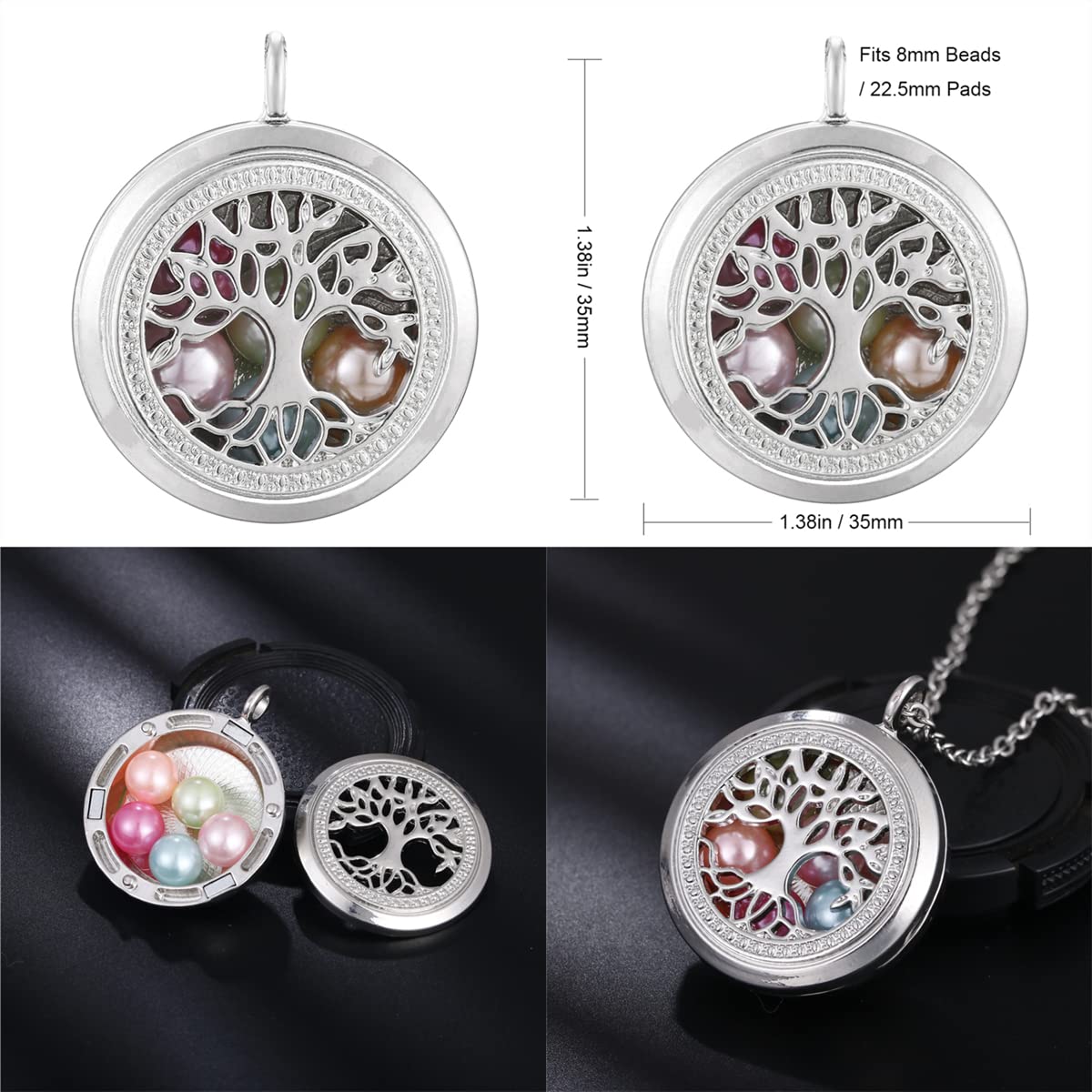 Vie jeune 5pcs Mixed Pearl Cage Floating Pendant Aroma Diffuser Charms Stainless Steel Tone Perfume Essential Oil Diffuser Necklace Pendant Locket Jewelry (Style 1)