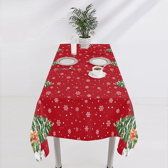 YCness Winter Christmas Snowman Tablecloth, Christmas Tree Cartoon Gift Watercolor Snow Nature Seasonal Decoration Table Cover for Dinner Birthday Holiday Party Kitchen Colorful Red White 60x110 Inch