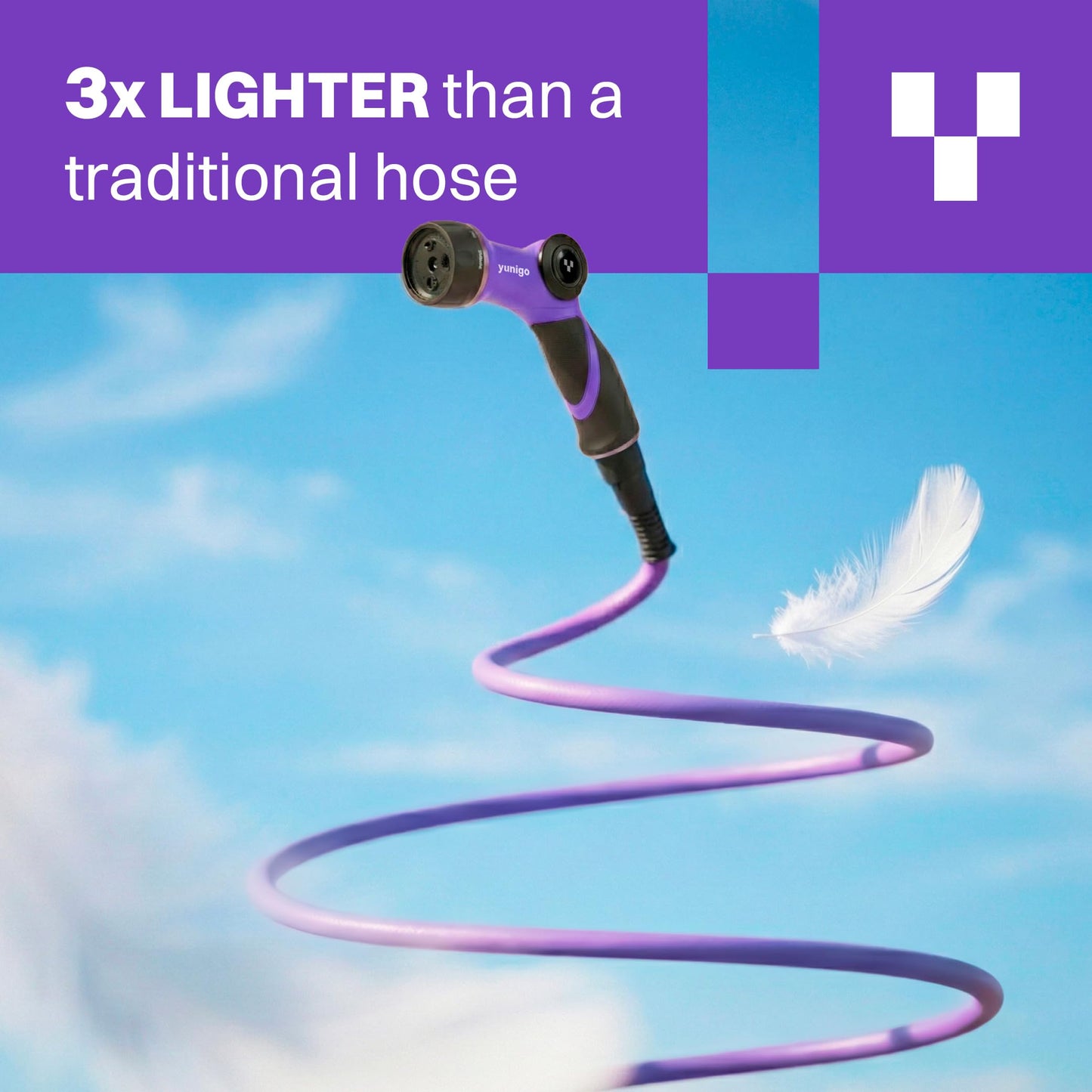 YUNIGO RELAX 100ft Expandable Purple Garden Hose – Lightweight No-Kink Design with Durable Aluminum Couplings, Spray Nozzle & Hose Mender for Home & Garden Watering