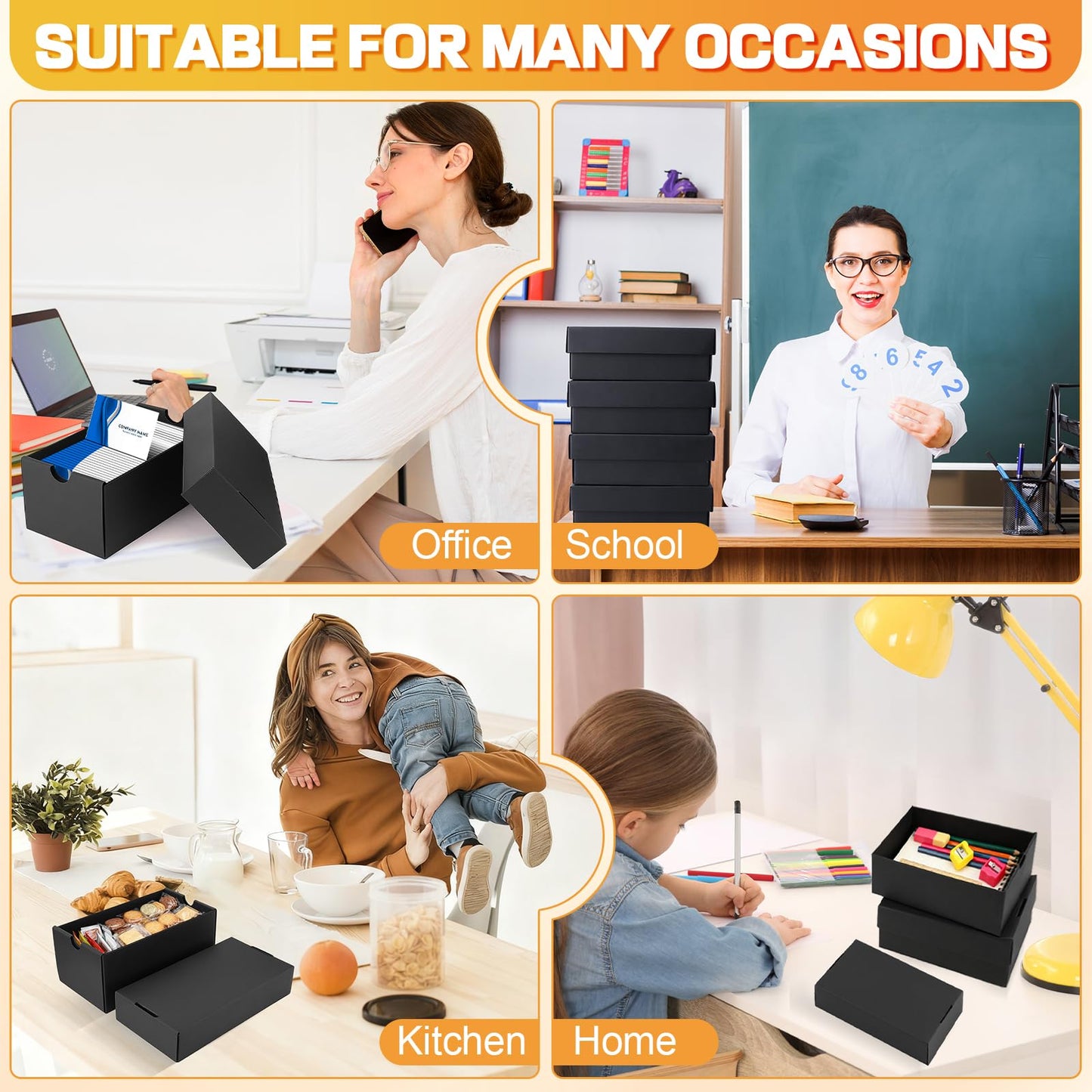 4Pack 3x5 Index Card Holder, Index Card Box Hold 4000 Cards, Flash Card Holder Index Cards Case 3x5 Note Card Organizer File Box Black Index Card Storage Box for 3''x5'' Notecard Flashcard Recipe Card