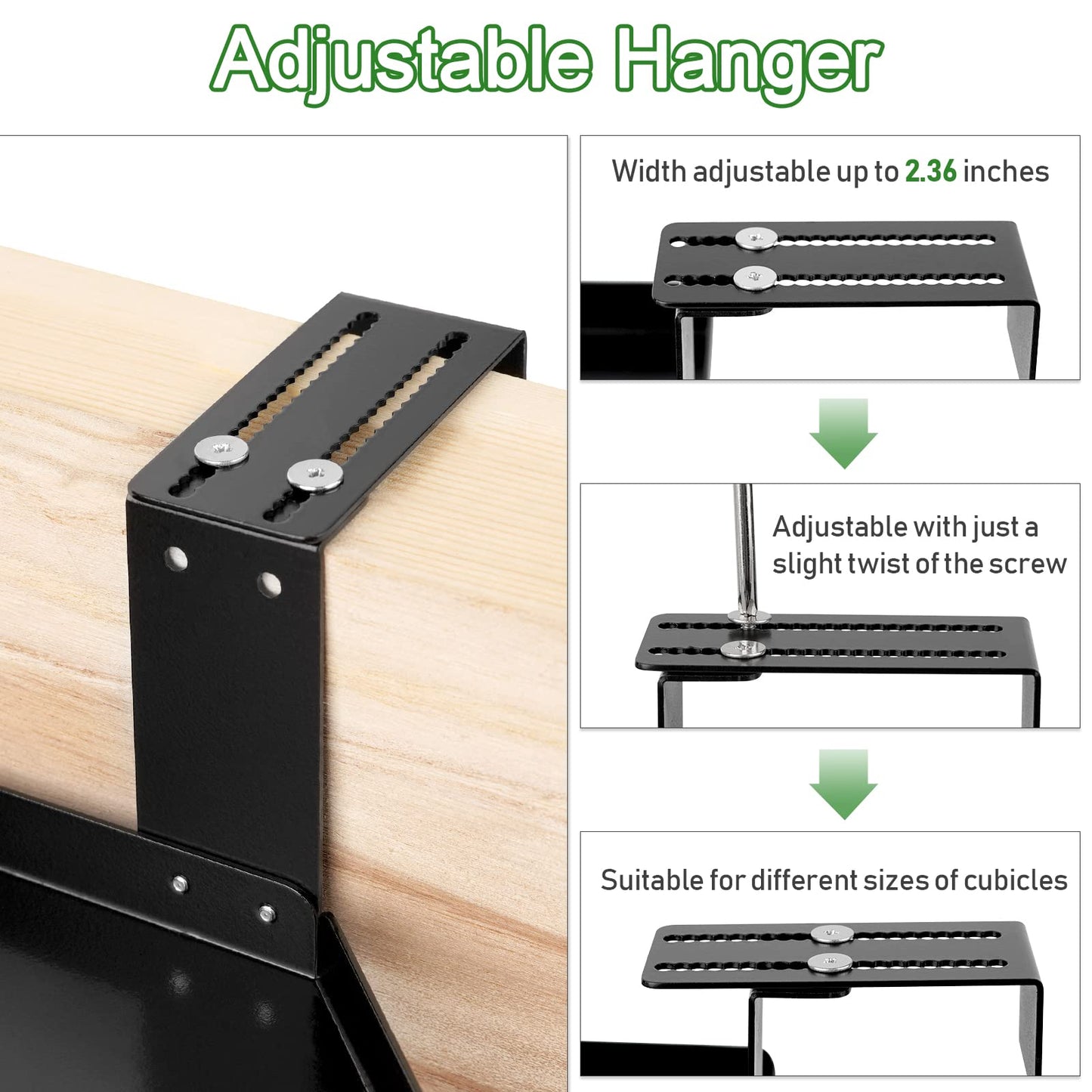 Olpchee Office Cubicle Shelf, Cubicle Storage, Shelf Organizer Accessories, Height Adjustable Hanging Corner Shelf with Adjustable Hooks (Black, Double Layer)