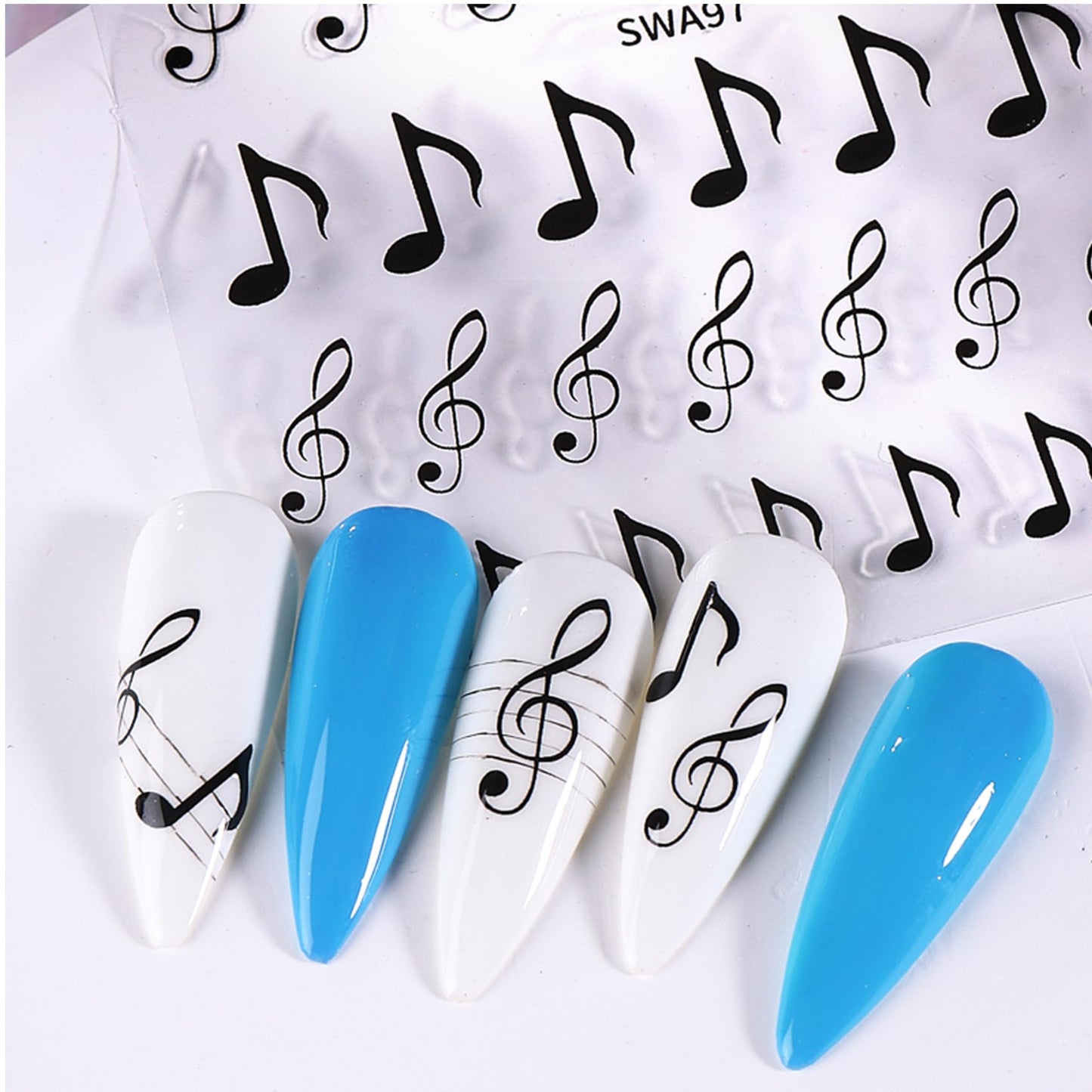 TailaiMei Music Nail Stickers, 3D Gold Black White Design Self-Adhesive Nail Art Decals for DIY Nail Decorations (510)