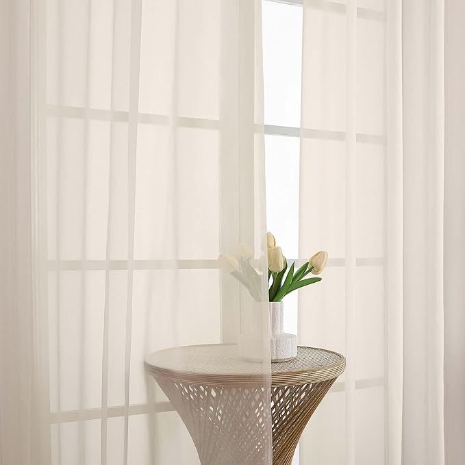 Chyhomenyc Cream Sheer Curtains 96 Inches Long 2 Panels, Light Filtering Cream Curtains for Living Room, Soft Gentle Voile Rod Pocket Bedroom Window Drapes, 59Wx96L Inch, 2PCS
