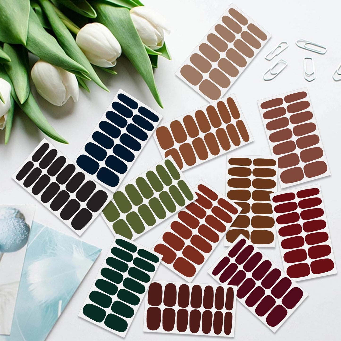 SILPECWEE 20 Sheets Solid Color Nail Wraps for Women Adhesive Nail Polish Stickers Stick on Nail Polish Strips for Women Gel Nail Strips Fingernail Manicure Design with Nail File