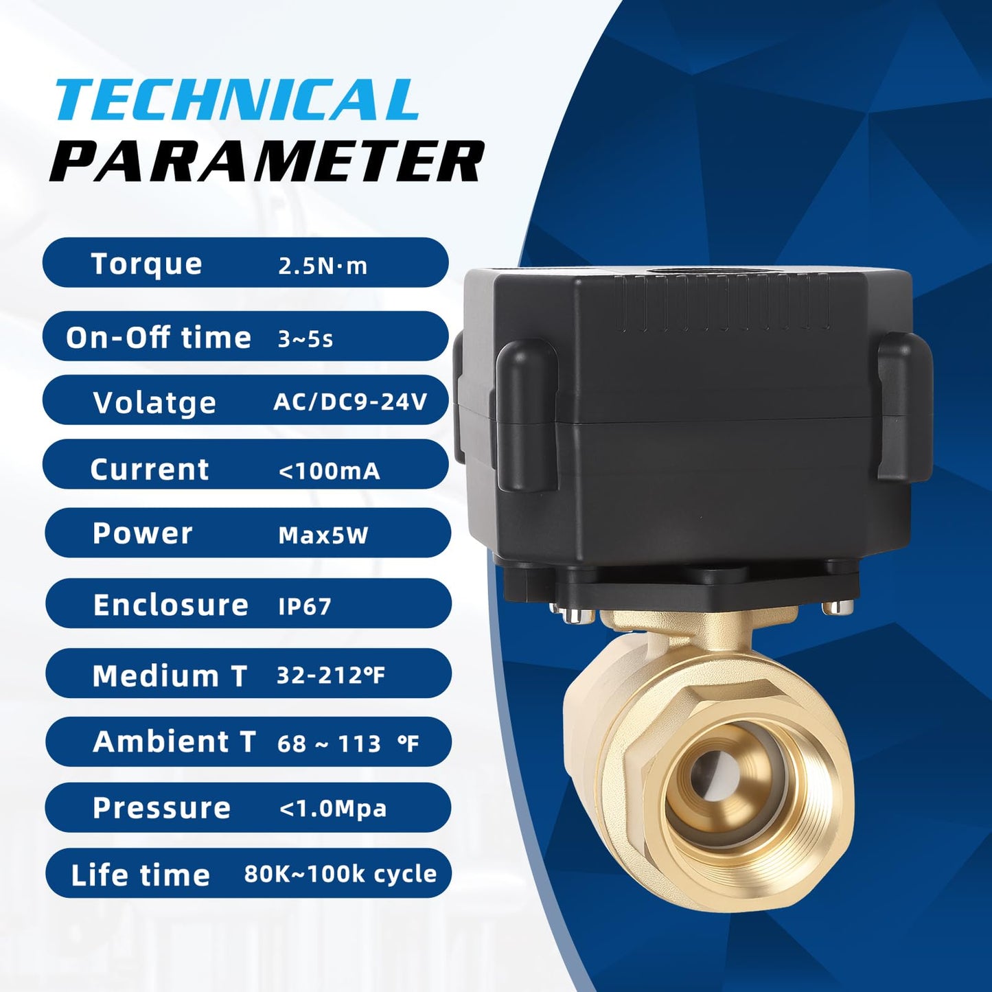 movafaFH 1" Motorized Ball Valve Brass - 2 Wire Auto Return Electric Water Valve with Full Port, 9-24V AC/DC Automatic Ball Valve