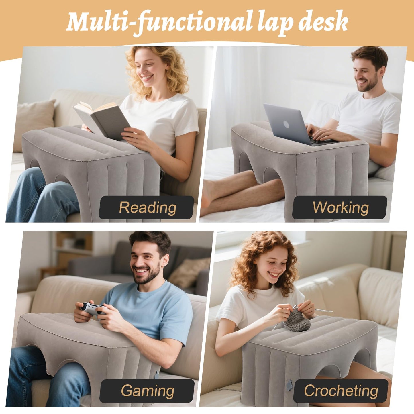 Bloomoja Inflatable Reading Pillow, Laptop Lap Desk with Inflatable Bag, Adjustable Gaming Pillows for Bed, Couch, Floor, Portable Leg Elevation Pillow for Comfortable Reading, Working, Crocheting
