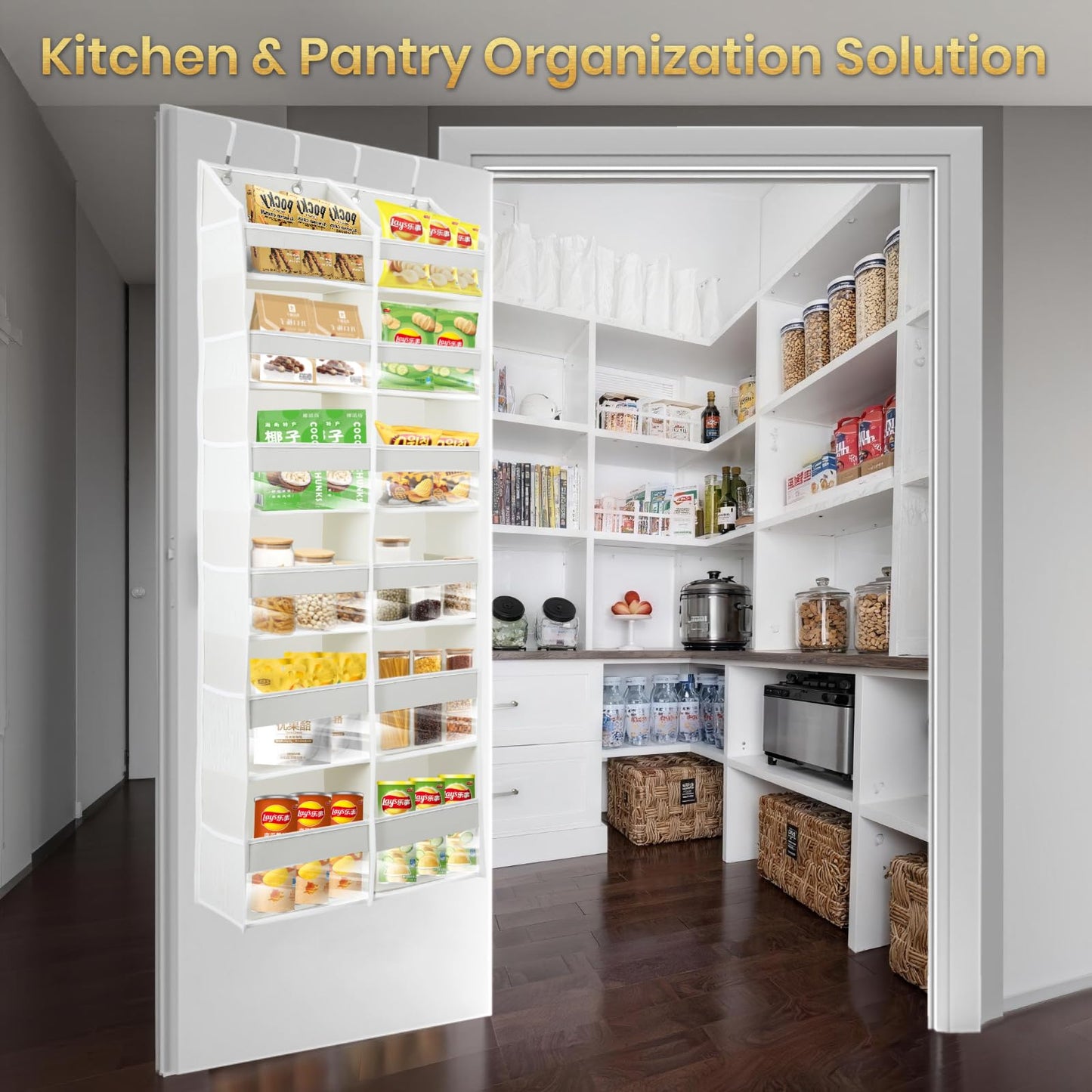 HOMELUX THEORY UPGRADED 6 Tiers Over The Door Organizer Hanging - 100D EXTRA THICK & 50lbs HUGE CAPACITY, 12 Side Mesh Pockets Over The Door Shoe Organizer, Hanging Closet Organizer (Light Gray, XL)