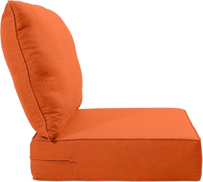 Luxury 24x24x6 Inch Outdoor Seat Cushions - Set of 2 Water Resistant Patio Chair Replacement Cushion for Porch Set Rattan Dining Rocker Glider Chairs Loveseat Couch Sectional Sofa - Orange