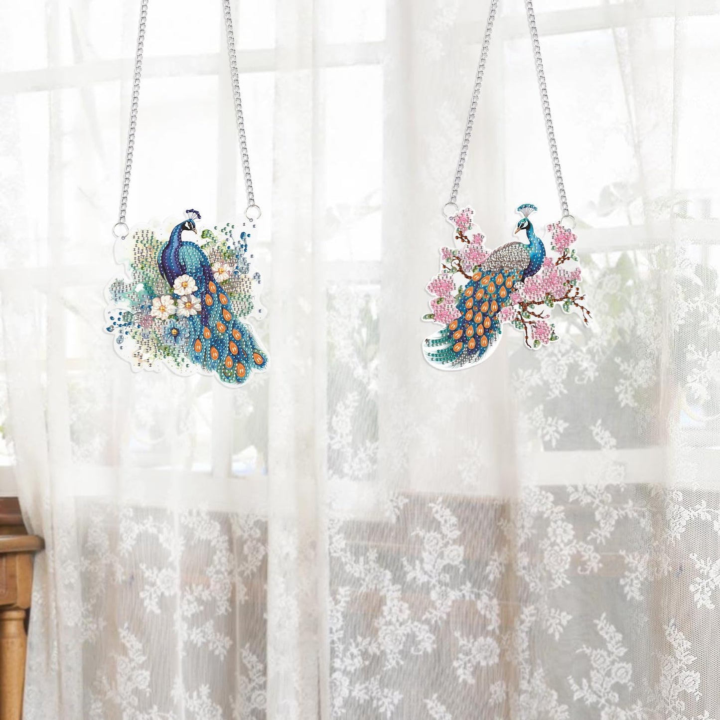 2 Pack Diamond Painting Peacock Hanging Ornaments – DIY Crystal Art Sun Catcher Kit for Window, Wall or Car – Elegant Decorative Gift for Women, Nature & Bird Lovers