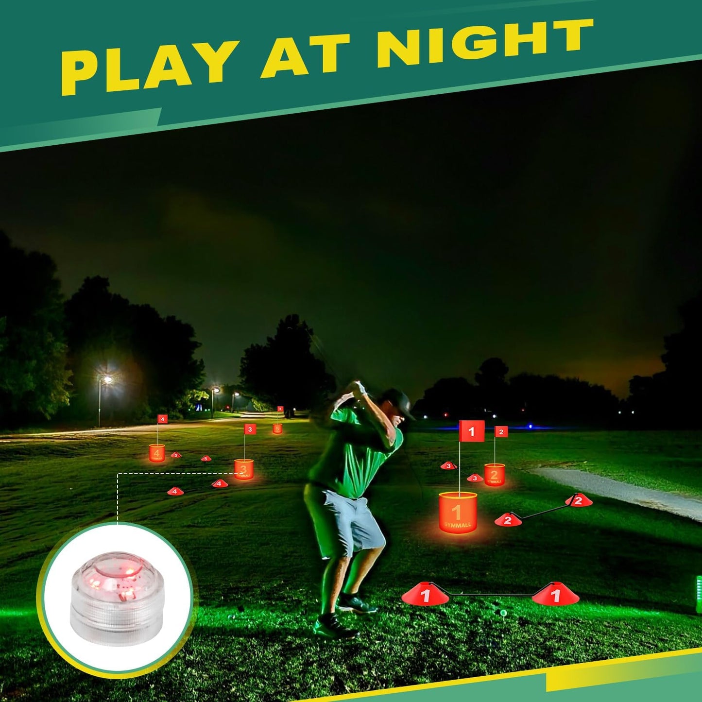 GYMMALL Golf Yard Bucket Games, 9 Holes Bucket Backyard Golf Game Set with LED Light and Flags for Adults & Kids Indoor Outdoor, Golf Practice Gift for Backyard, Park, Beach and Lawn
