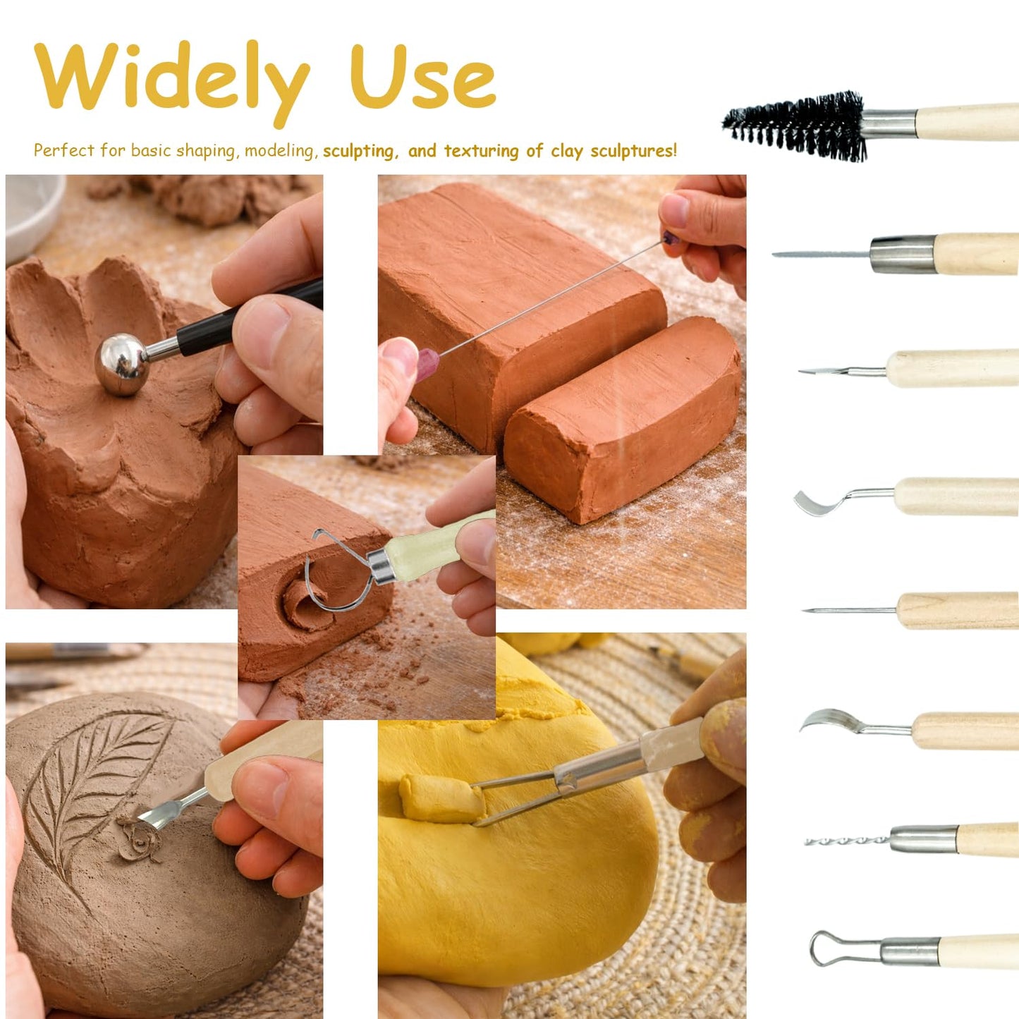 OMTRS Clay Sculpting Tools Kit, Pottery Clay Tools for Adult, Beginners and Artists, Pottery Carving Kit for Pottery, Dotting, Molding, Shaping (Natural)