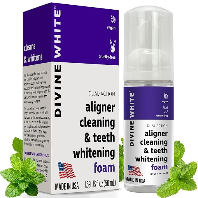 Dual-Action Stain Removal Aligner/retainer Cleaner and Teeth Whitening Foam- Hydrogen Peroxide-Good for Invisalign, ClearCorrect, SmileDirectClub, Candid -Oral Care-Toothpaste Replacement