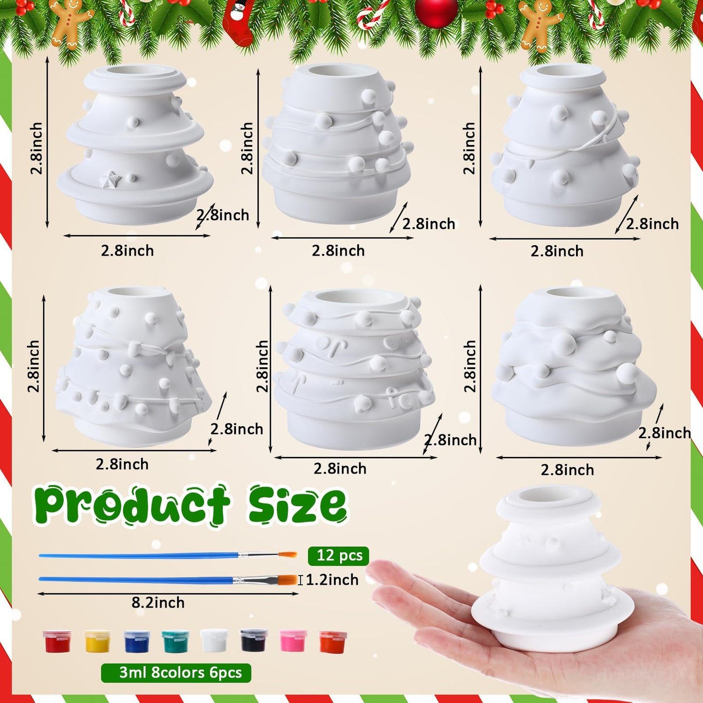 Vesici 6 Sets Christmas Paint Your Own Succulent Planter Ceramic Mini Unpainted Flower Pots Xmas Trees DIY Paintable Bisque Gift for Winter Holiday Craft Project Activity Party Favor