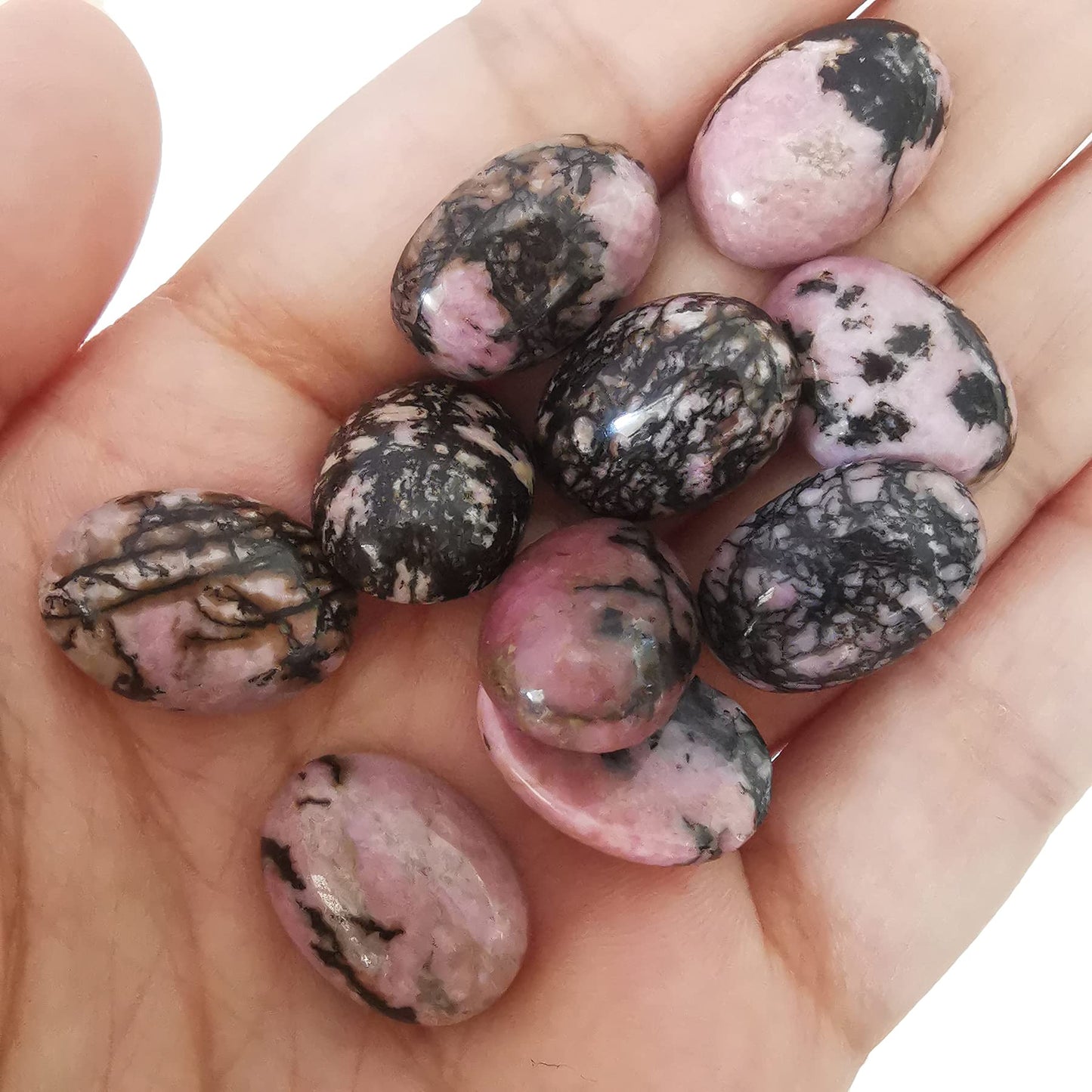 Loveliome 18x13mm Oval Cabochons Flatback Crystal Stone Gemstones Beads for Jewelry Making DIY Pack of 10, Rhodonite