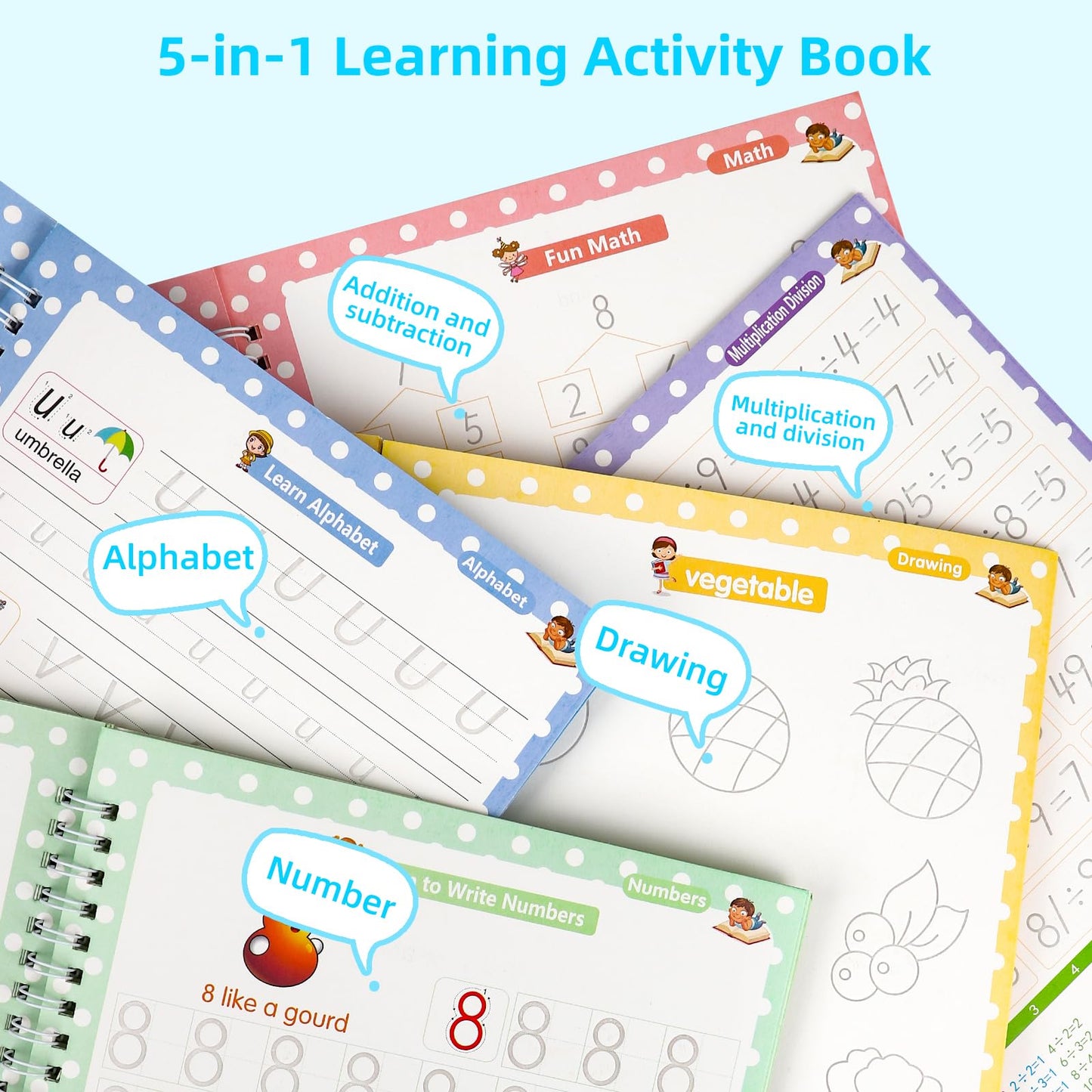 Reusable Grooved Handwriting Practice Workbooks for Kids Ages 3-8 – Magic Disappearing Ink & 3D Groove – Preschool Kindergarten Children Writing Books with Pen Grips