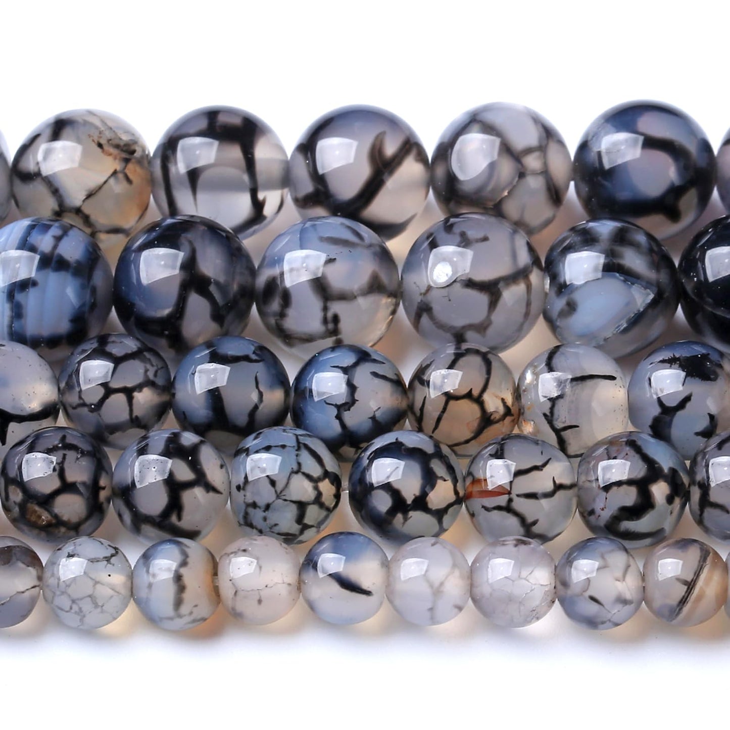 10MM Black Dragon Vein Agate Stone Beads Natural Gemstone Round Loose Beads for Jewelry and Bracelets Making 72pcs 2 Strands 32"