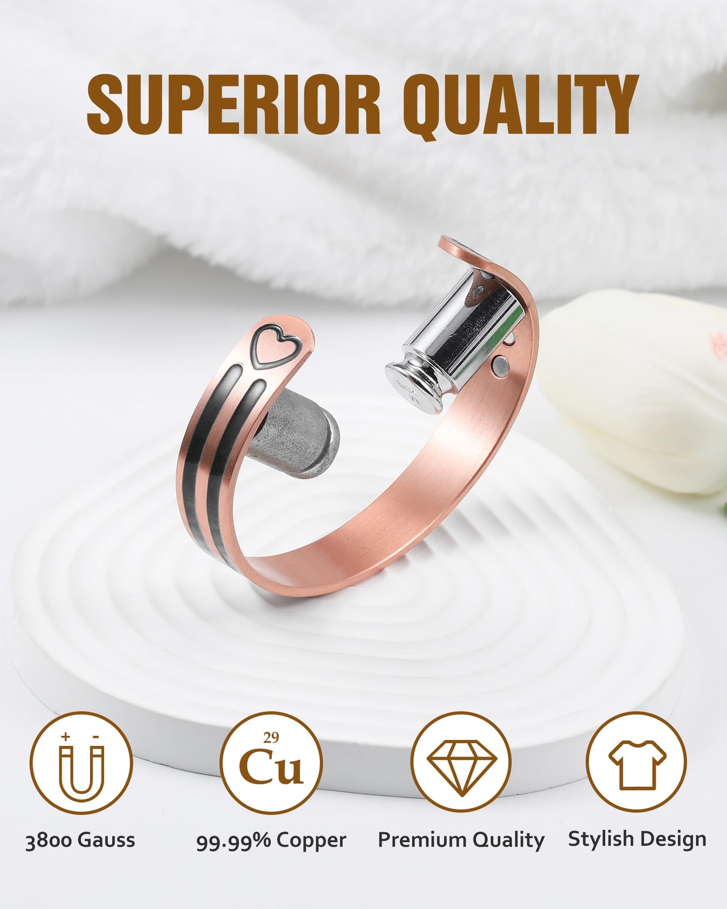 Jecanori Copper Magnetic Bracelets for Women, 99.99% Pure Copper Double Love Lines Bracelet
