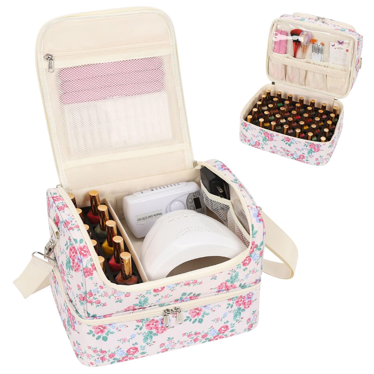 CUBETASTIC Nail Polish Organizer, Nail Supplies Storage Case Holds 45 Bottles Nail Polish & Nail Lamp, Travel Nail Tech Carrying Bag, Nail Kit Bag For Nail Stuff & Manicure Tools