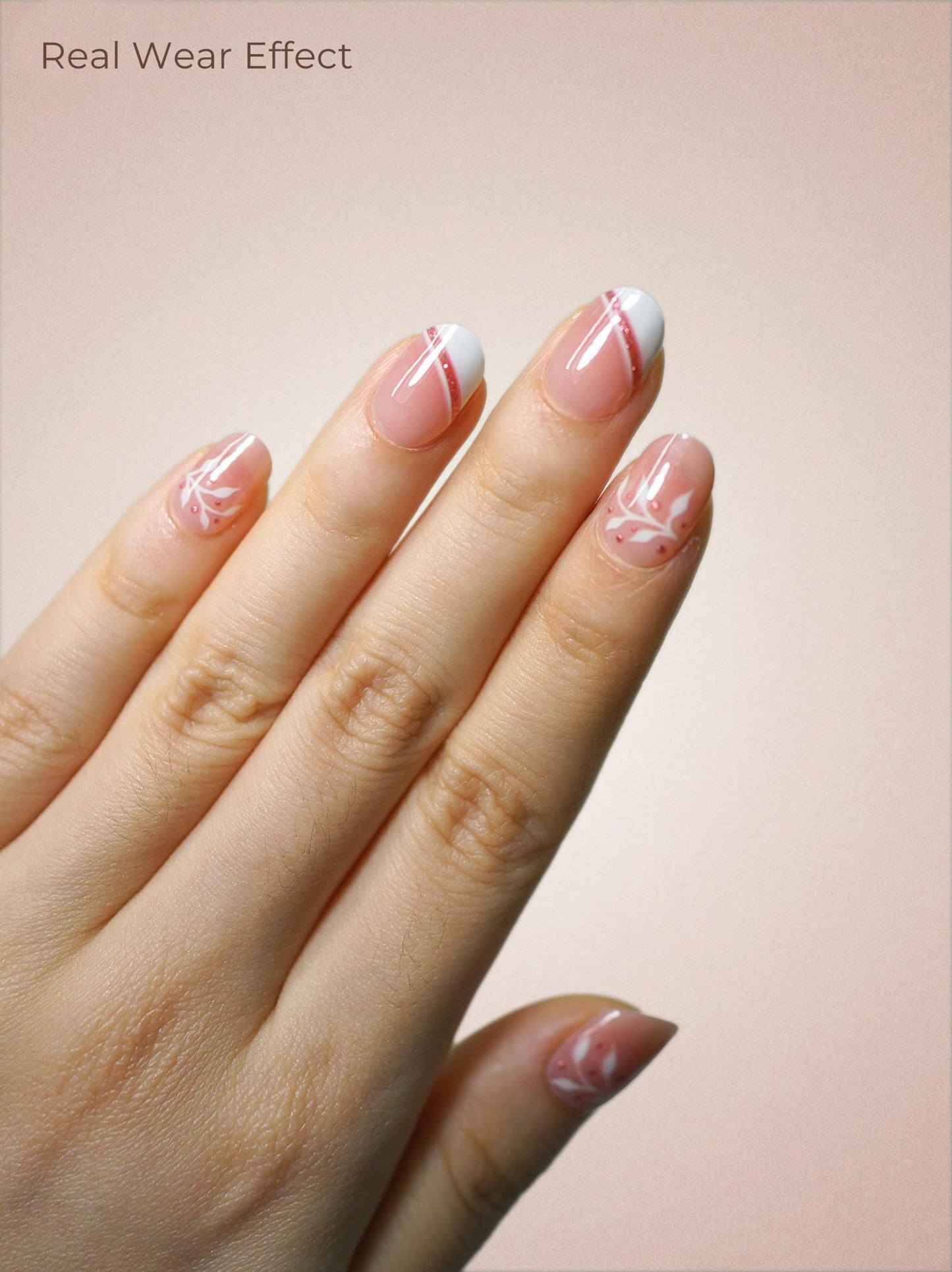 Beaolata Real Gel Nail Strips (No UV Light Needed) - 44Pcs Salon Quality Nail Stickers - Long Lasting Polish Wraps for Women, Easy Apply & Remove (Whispering Pink)