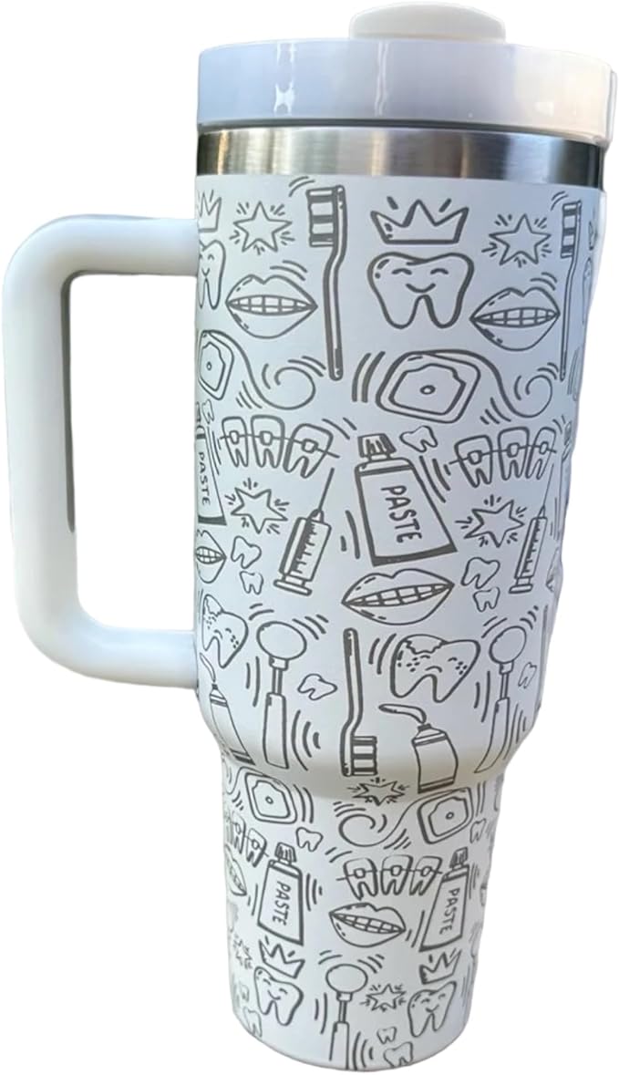 Stainless Steel 40oz Tumbler - Keeps Drinks Hot/Cold, Engraved, Spill Proof, Dental Hygienist Gift - White, Insulated, Reusable, Dishwasher Safe
