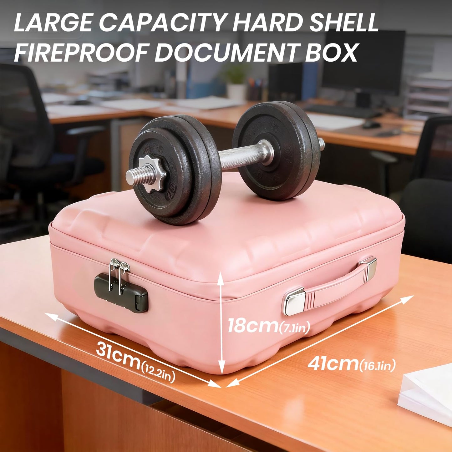 Fireproof Document Box, Hard Case Fireproof File Organizer Box with Lock and 13 Pocket Accordion File Folder, Portable Safe Box for Office Storage Important Documents (Pink)