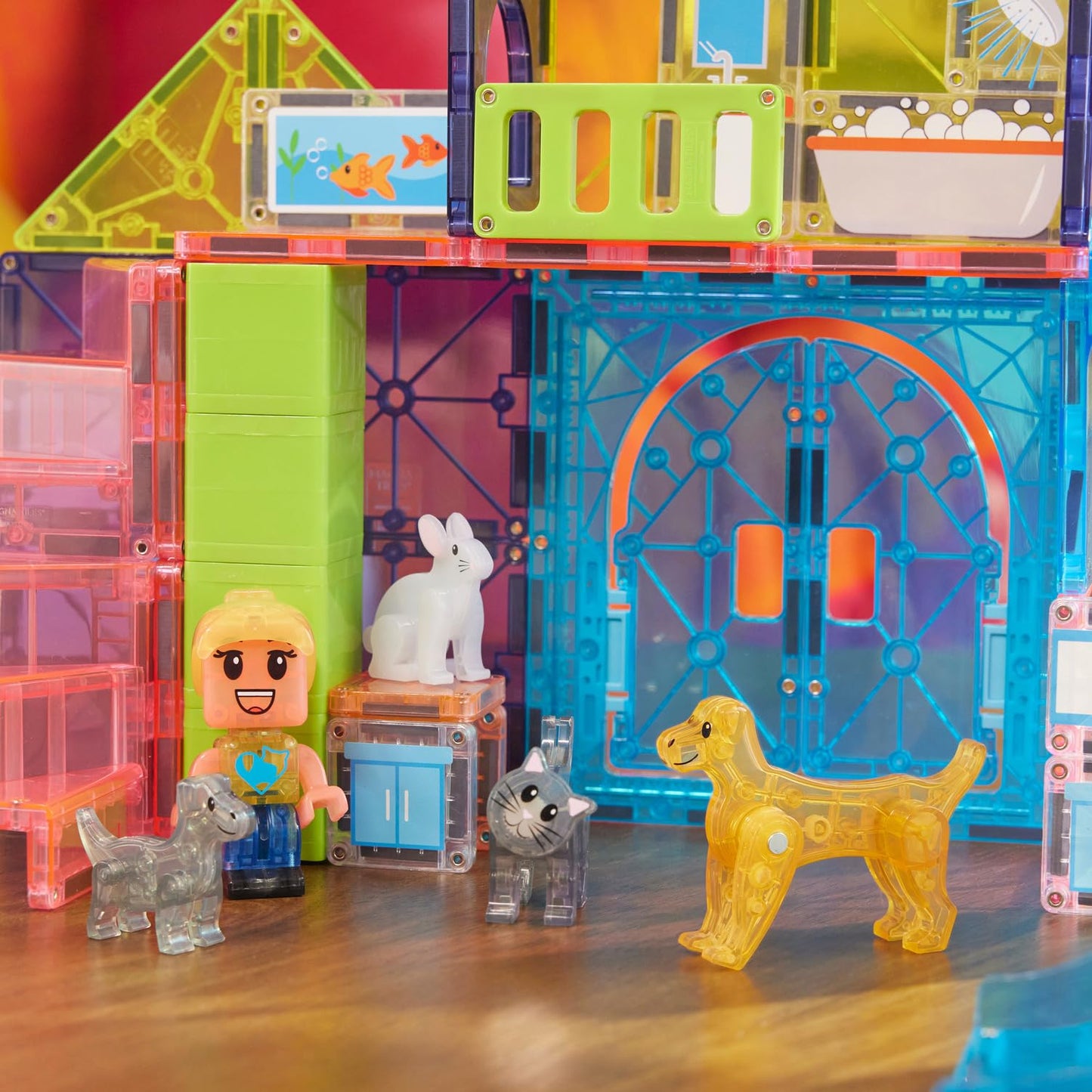 Magna-Tiles Pet Playhouse 50-Piece Magnetic Construction Set, The Original Magnetic Building Brand