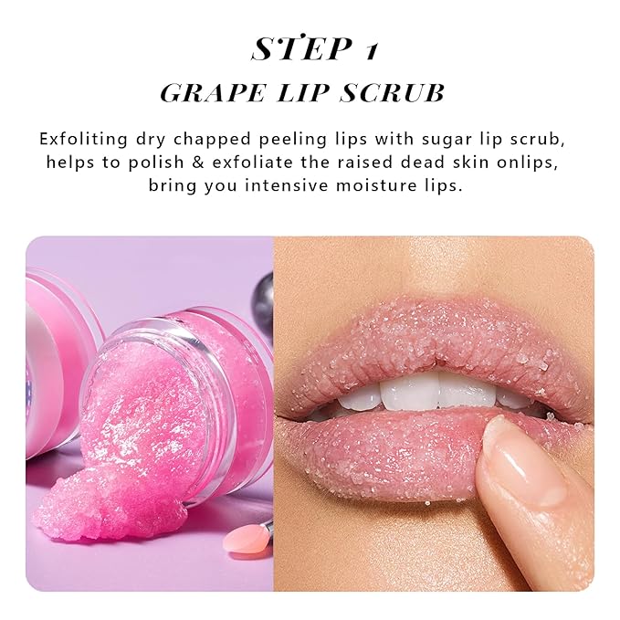 ANAI RUI Lip Therapy Set - Scrub & Mask, Overnight Hydrating Moisturizer With Exfoliator and Sleeping Mask for Plumping - Gift Kit for Dry, Chapped, Dark Lips, Grape