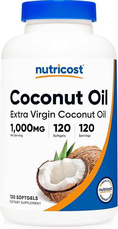Nutricost Coconut Oil Softgels (1000mg) 120 Softgels - Extra Virgin Coconut Oil - Gluten Free and Non-GMO