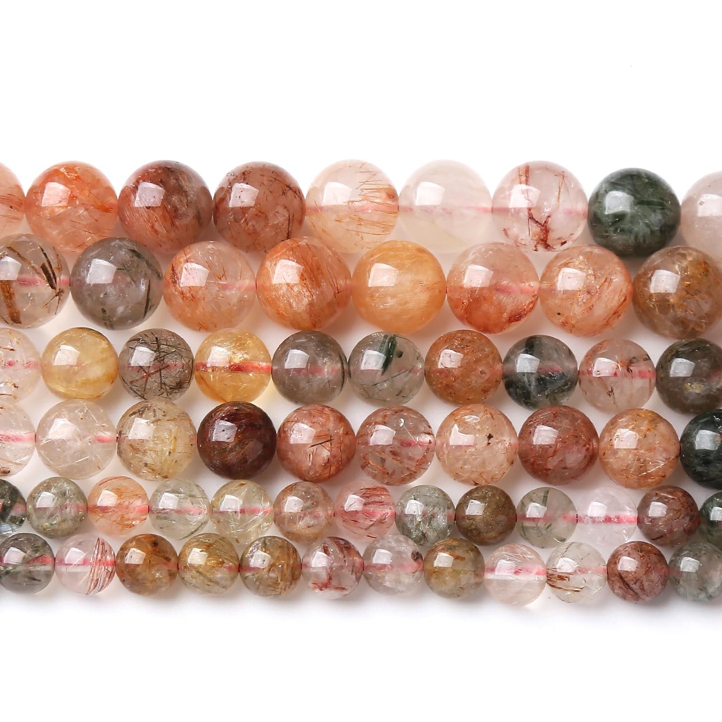 A+ Colorful Rutilated Quartz Crystal Beads Natural Stone Round Loose Beads for Jewelry Making DIY Bracelet Necklace Accessories 8mm 45pcs